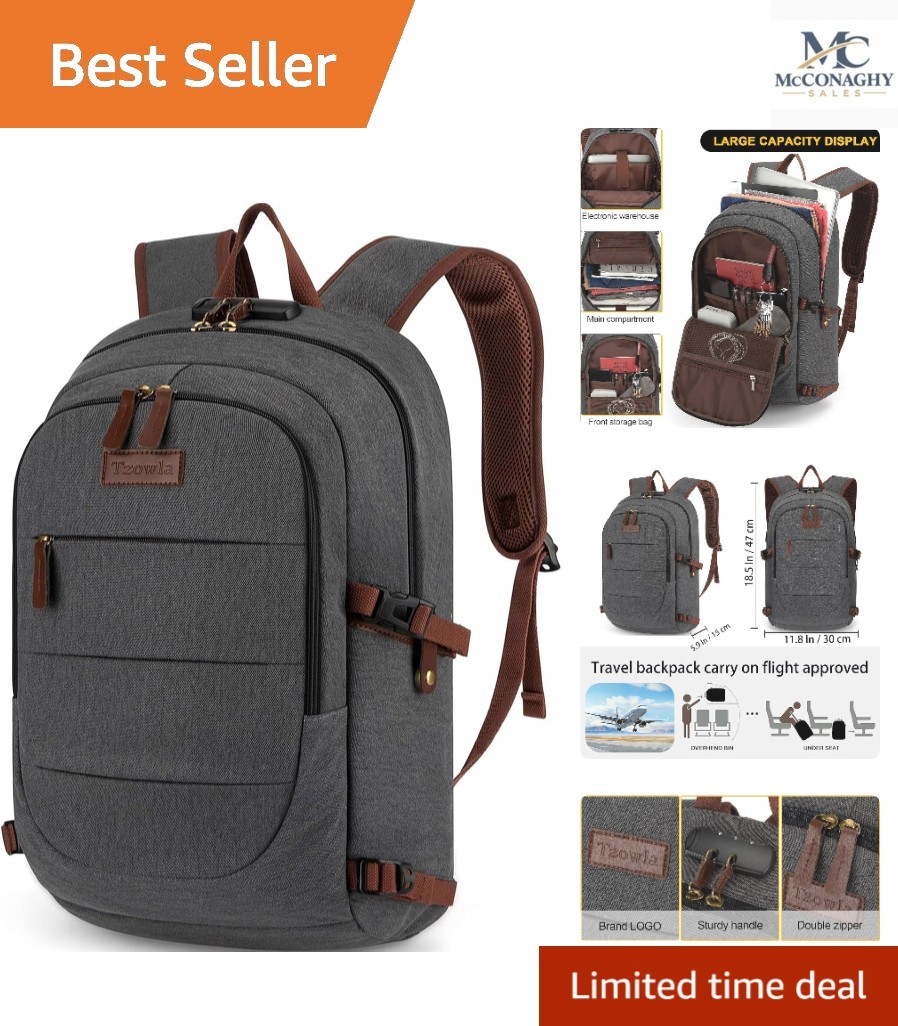 Durable Canvas Laptop Backpack with TSA Approved Anti-Theft Lock - 15.6 Inch