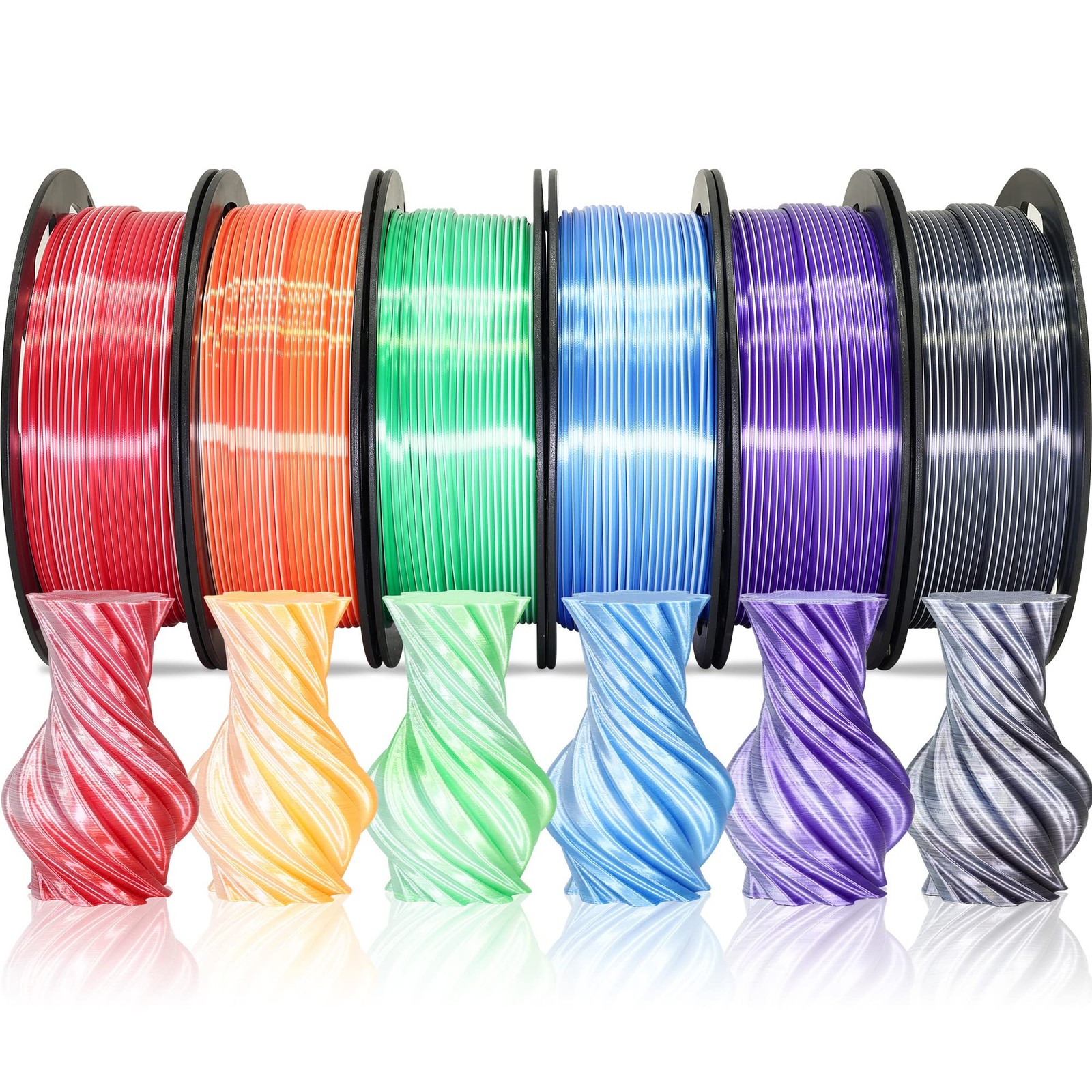 MIKA3D Dual Color 1.75mm 3D Printer Filament Bundle, Silk 6 Spools Pack
