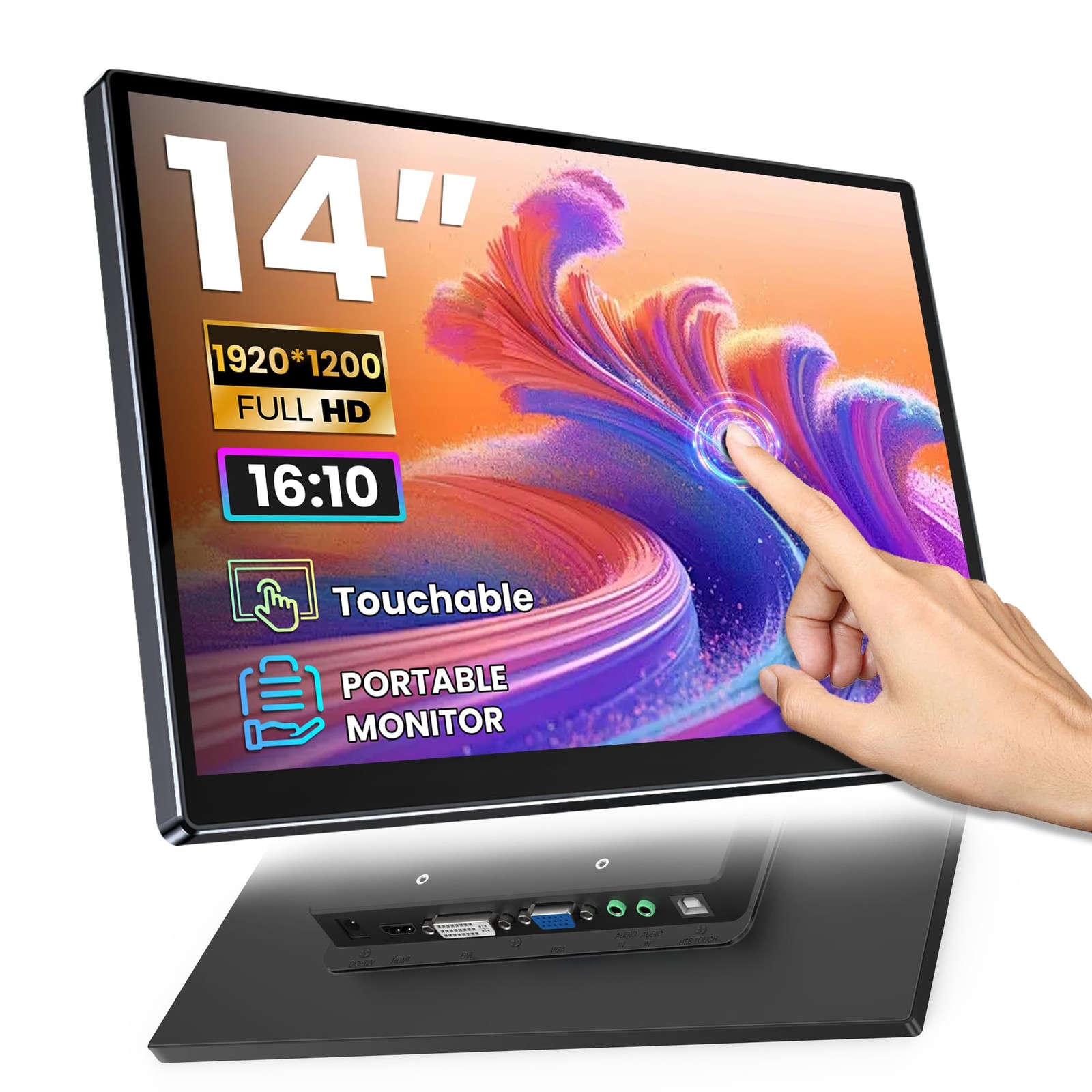 HOWENS 14" Touchscreen Monitor, FHD 1920x1200, 100% sRGB, 14-inch, black
