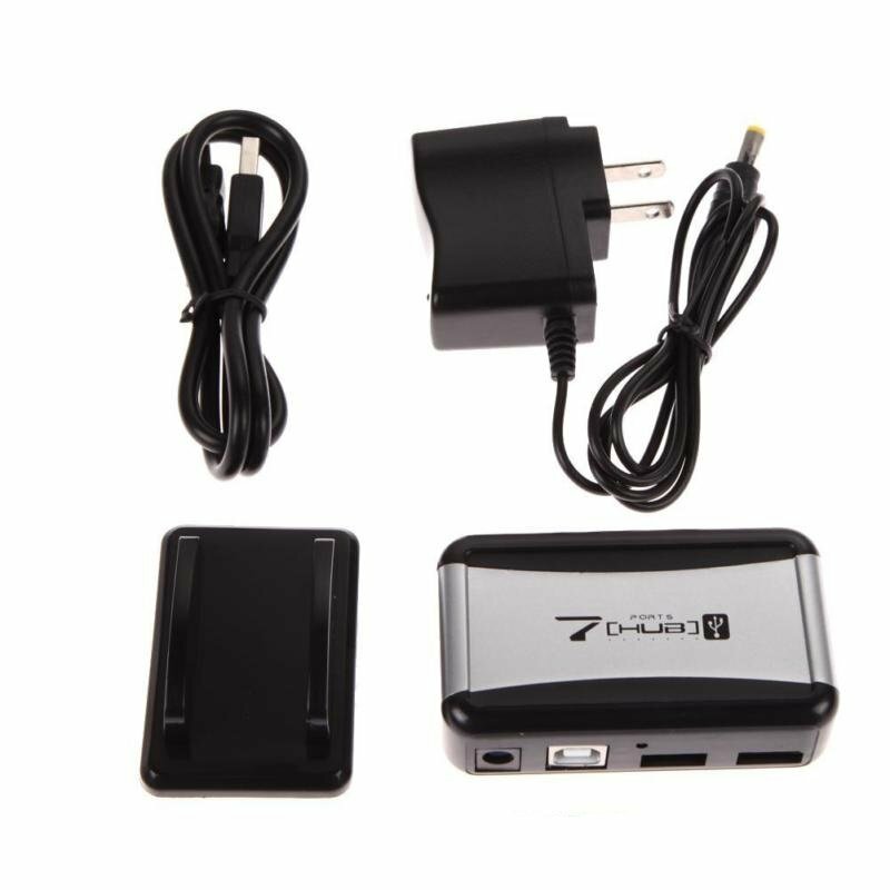 7 Port USB 2.0 High Speed Hub with US Plug AC Power Adapter Cable for PC Laptop