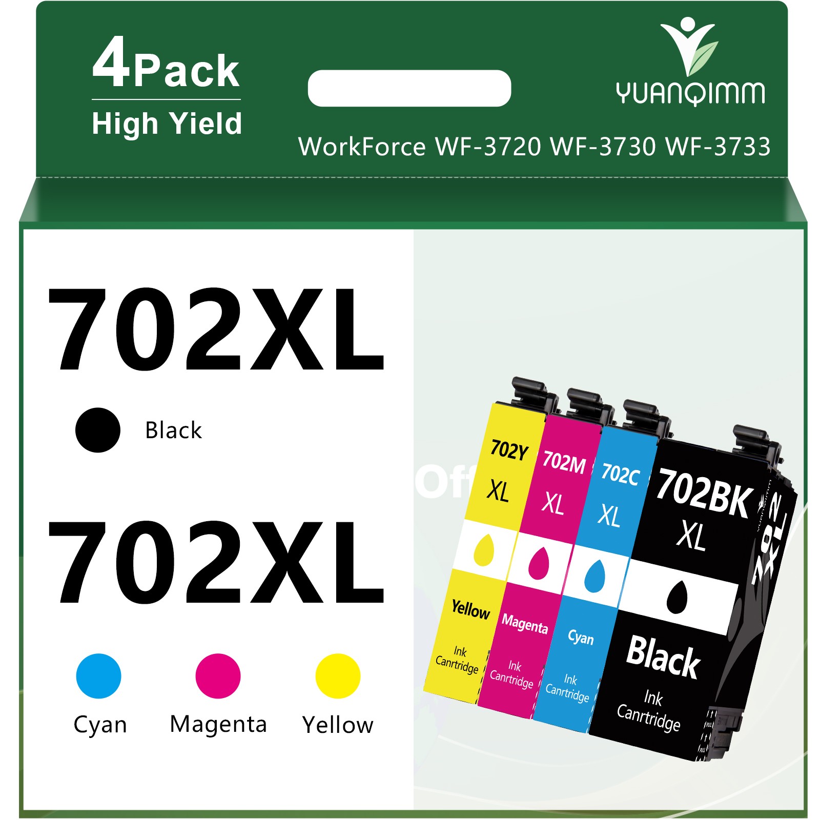 702XL T702XL Ink Cartridges for Epson Workforce Pro WF-3725 WF-3730 WF-3720 4PK