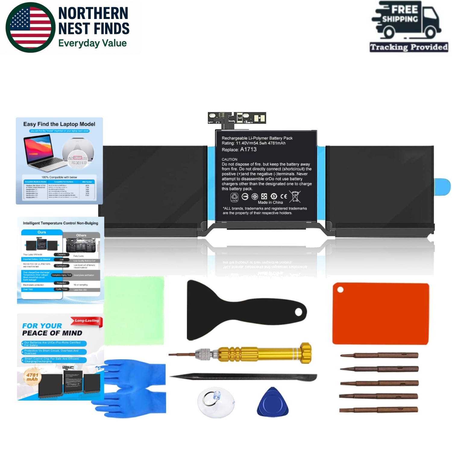 A1713 Battery Replacement for MacBook Pro 13” - High Capacity & Safety Certified