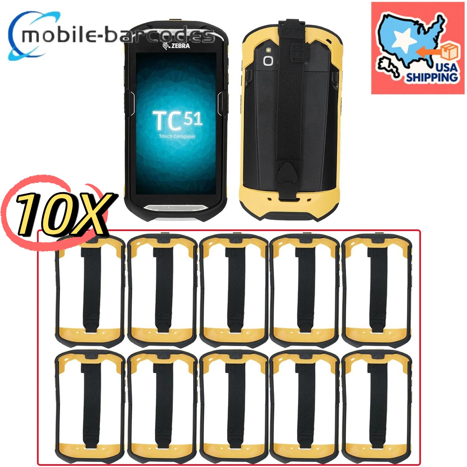 10X Protective Cover Case Rugged Boot for Zebra TC51 TC52 TC56 TC57 Black+Yellow