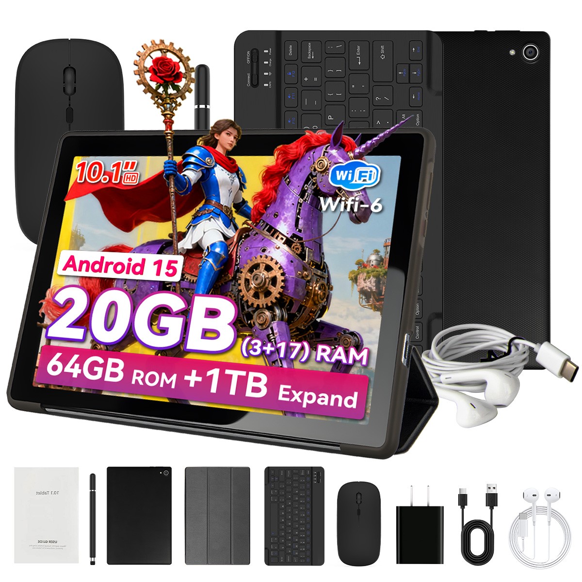 Tablet 10.1 inch 20GB ROM 64GB RAM WIFI 5G Android 15 Dual Camera Bluetooth HD