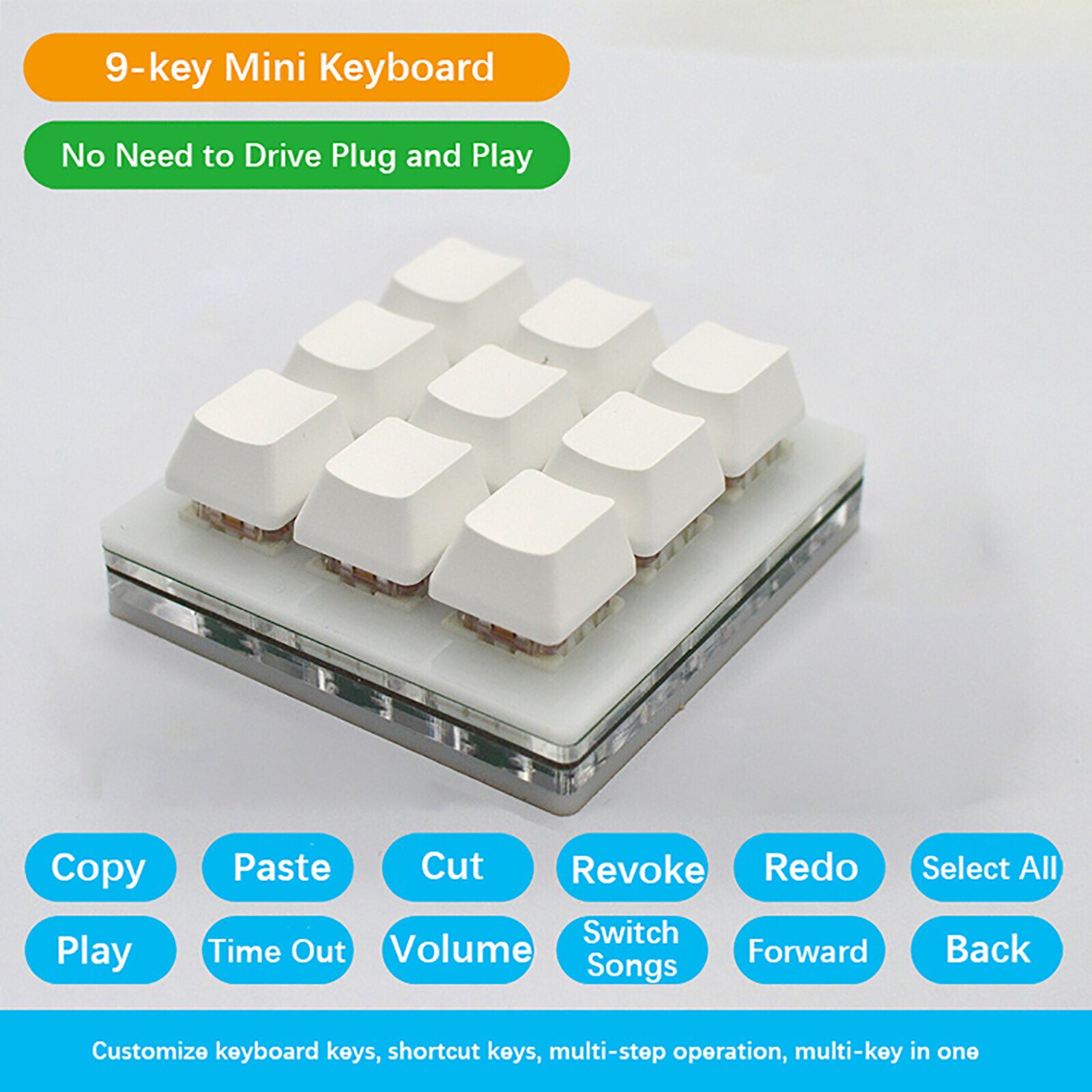 9-key Keypad Mechanical Keyboard DIY Custom USB Program Copy Paste Customize Set