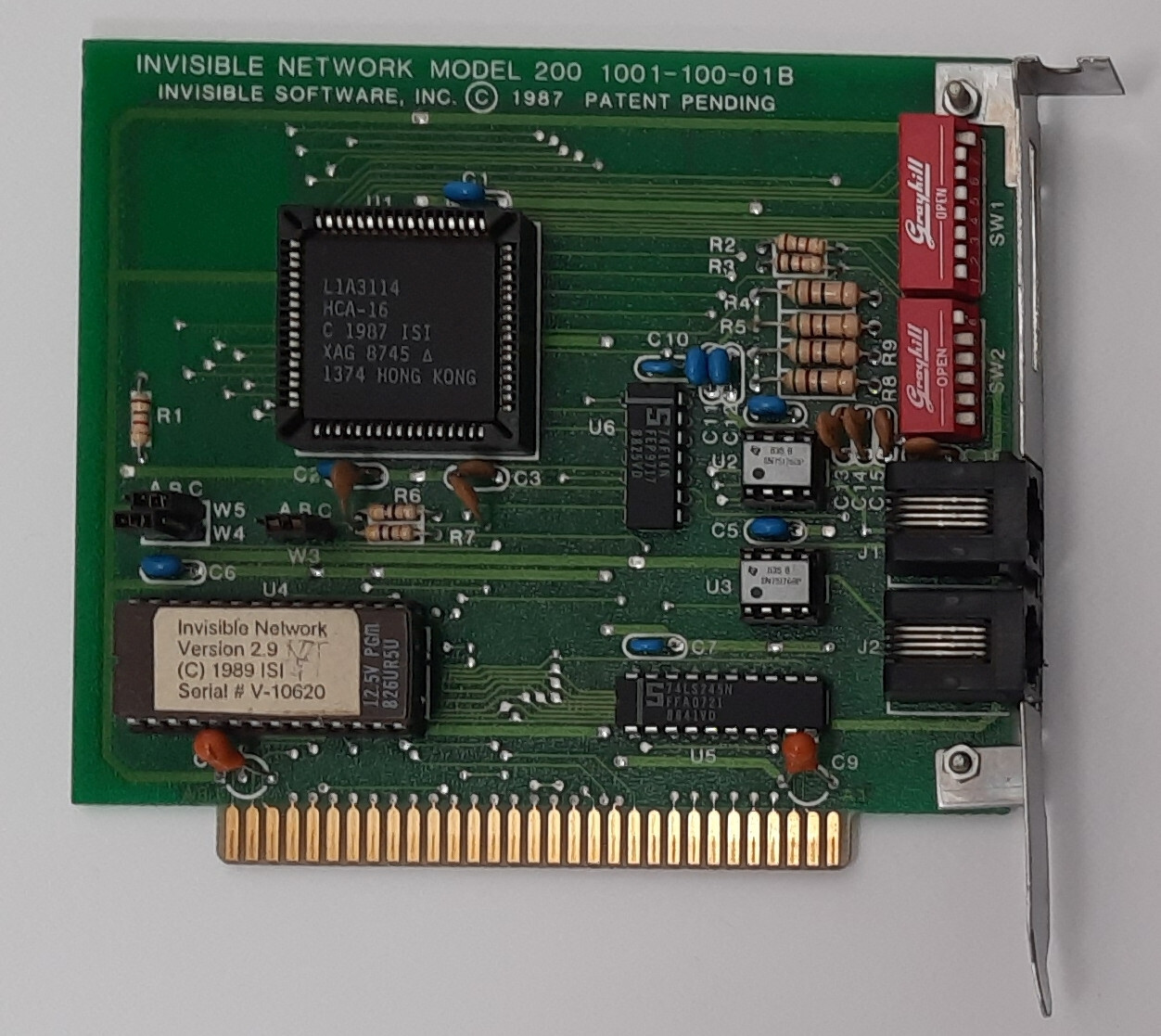 Invisible Network Model 200 8-bit ISA Network Card (Retro, 1987)
