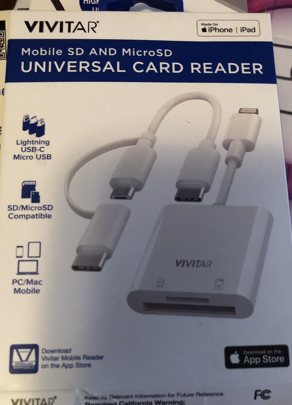 Vivitar Mobile SD and MicroSD Universal Card Reader White MOV4016 V1 Open Box