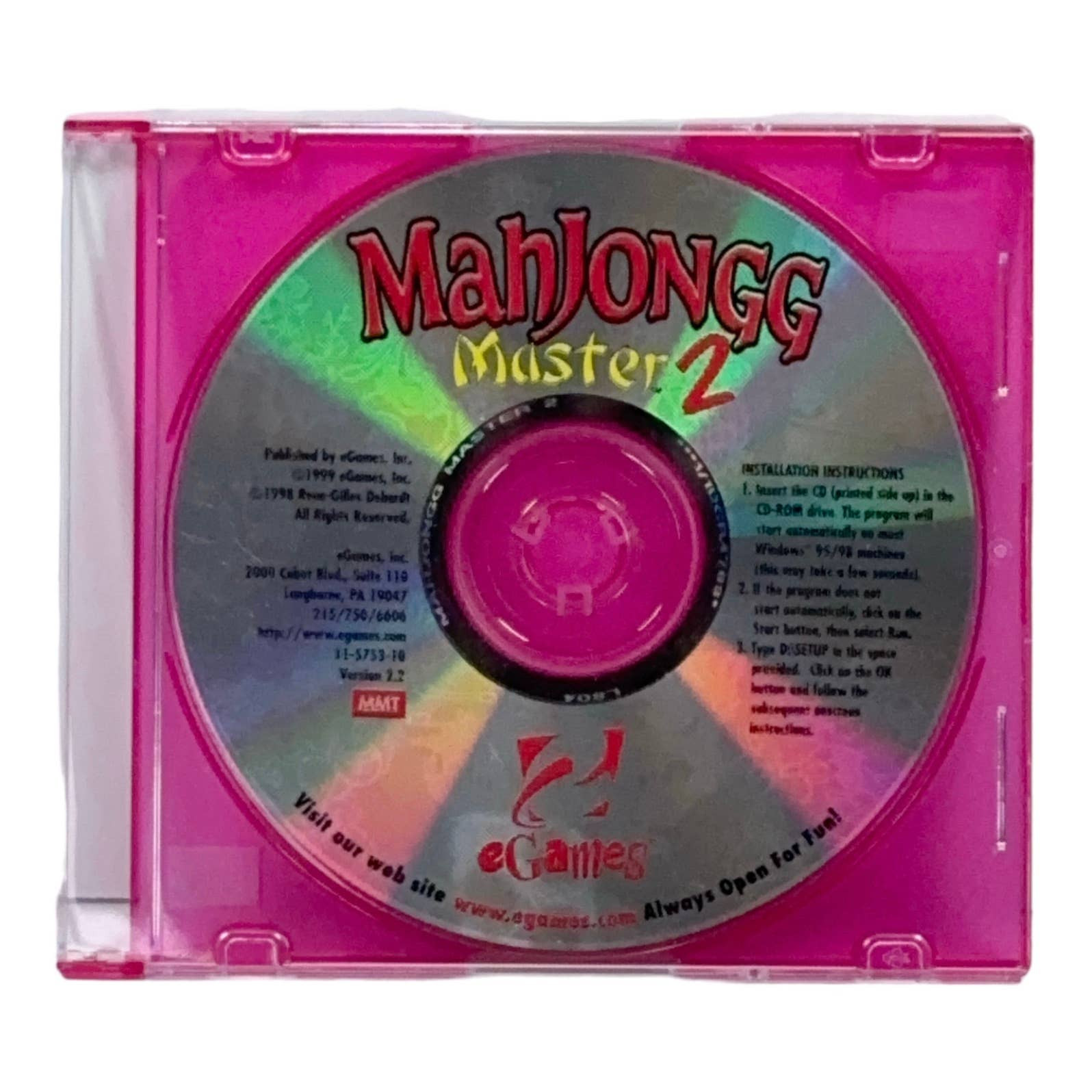 Vintage eGames MahJongg Master 2 PC Game 1999 Windows 95/98 Disk Only Pre-owned 