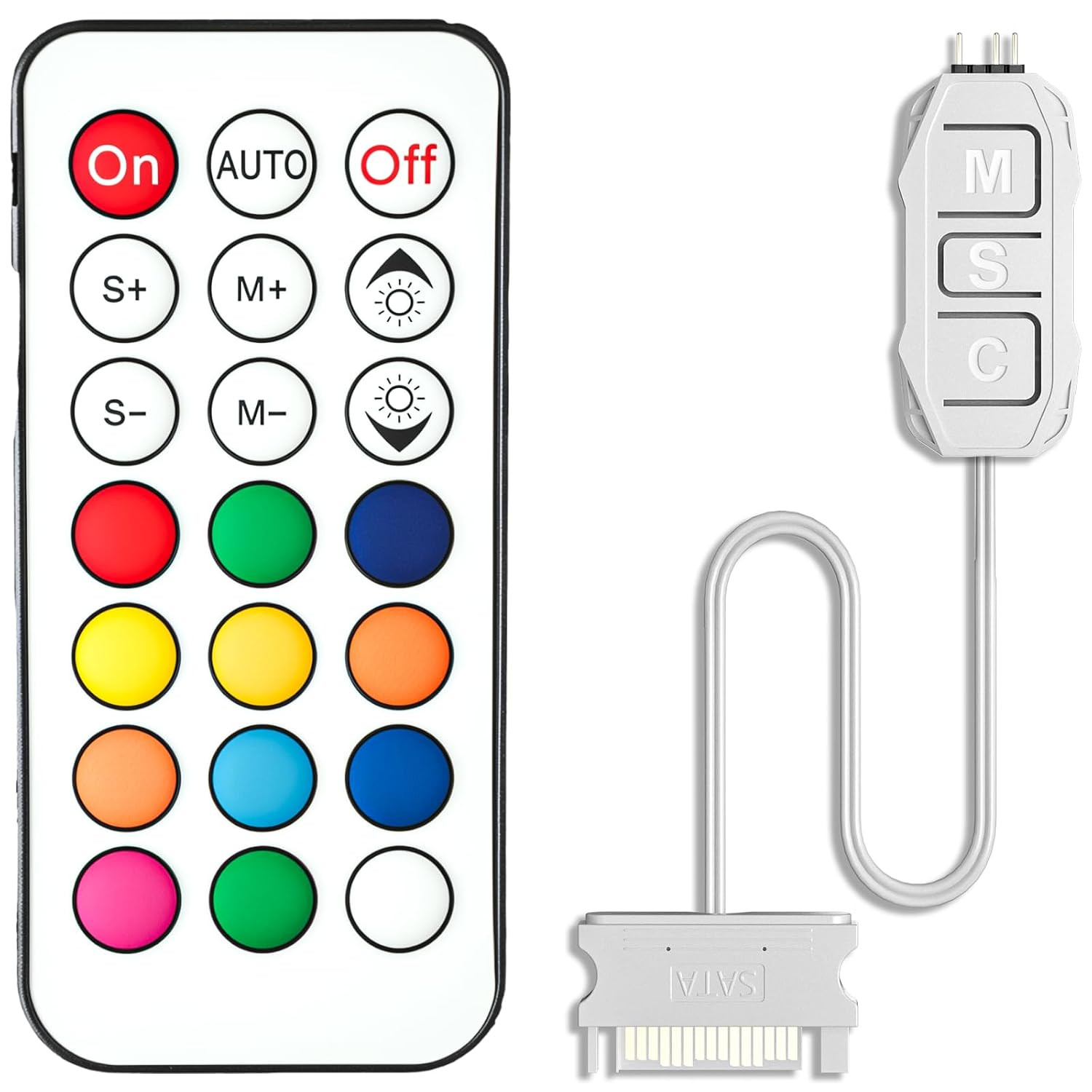 White ARGB Controller Kit with 21-Key Remote for RGB PC Fans and LED Strips