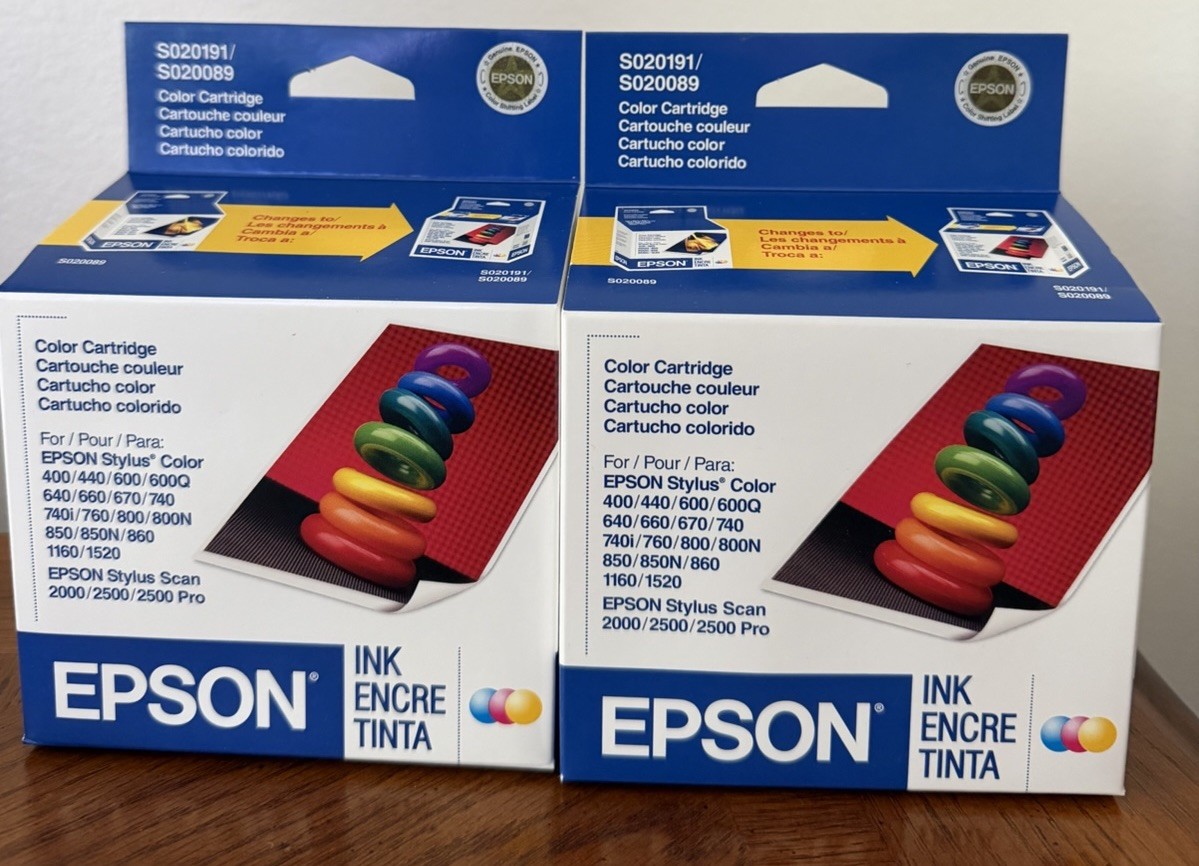 Lot Of 2 -Genuine Epson S020191/S020089 Color Ink Cartridge, Expired 2008