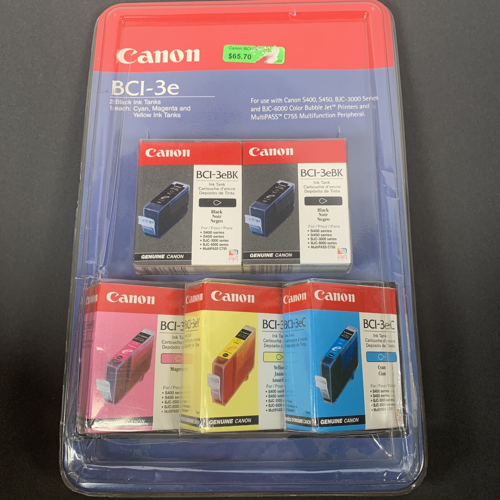 Genuine Canon Complete Set BCI-3e Ink Tank Cartridges Magenta Yellow Cyan Black