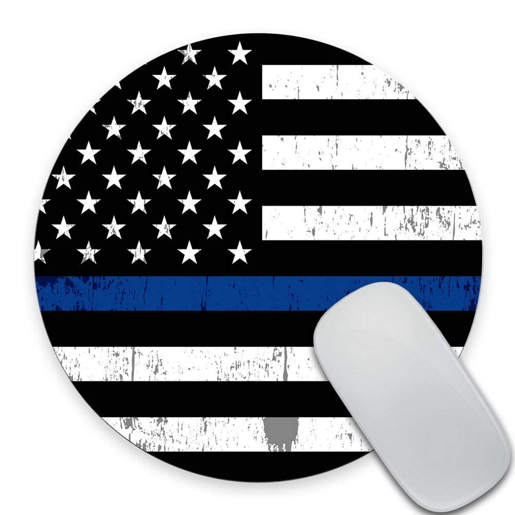 Round Gaming Pad Custom Design, Vintage Weathered Thin Blue Line Flag Law Enf...