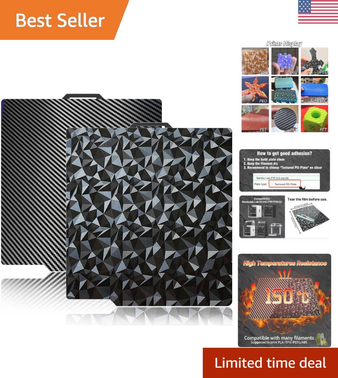 Upgrade Your Bambu Lab 3D Printer with JUUPINE Diamond Pattern Build Plate 257mm