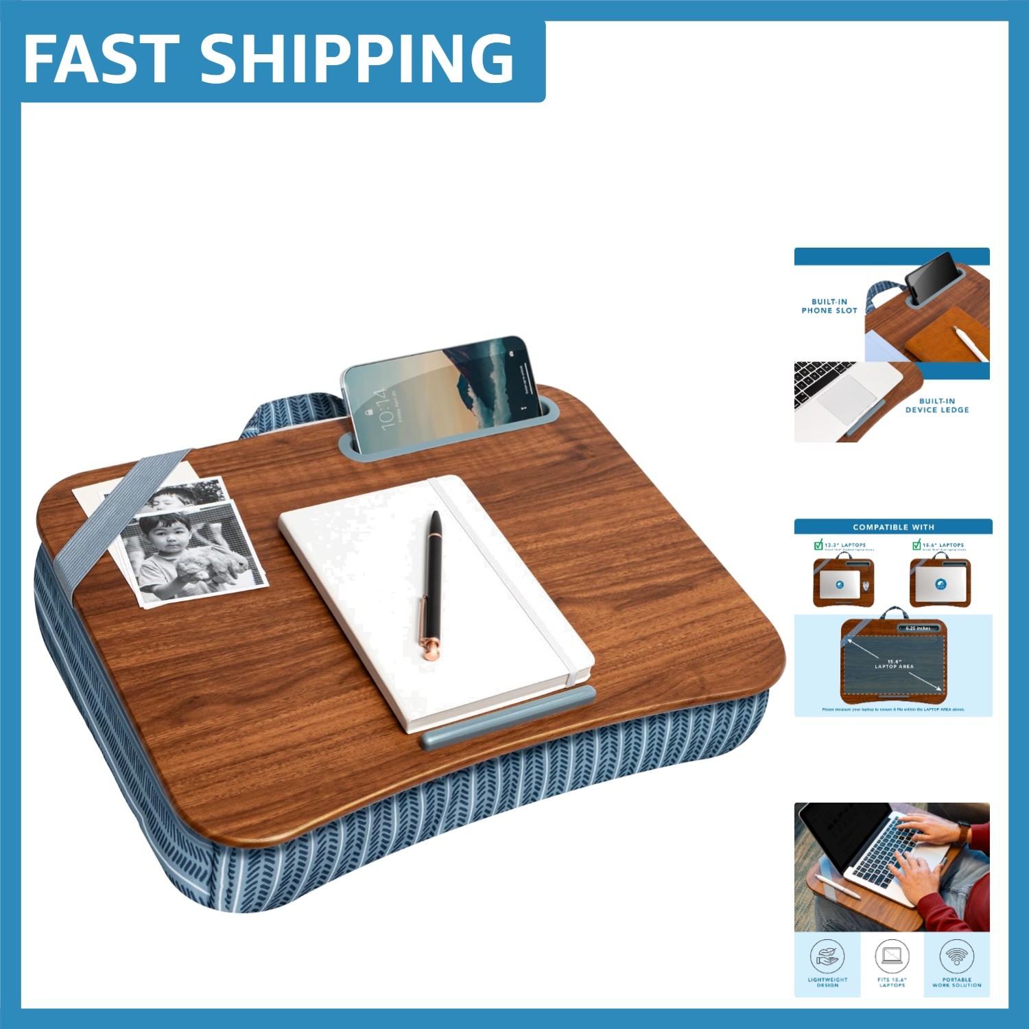 Designer Lap Desk – Arrow Stripes for Laptops Up to 15.6” – Portable & Stylish