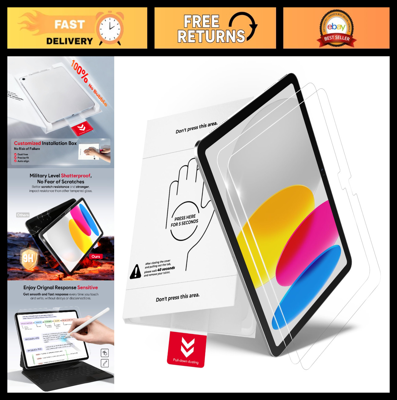 2 Pack iPad Screen Protector for A16 11th/10th Gen 11/10.9 Inch - Anti-Scratch,
