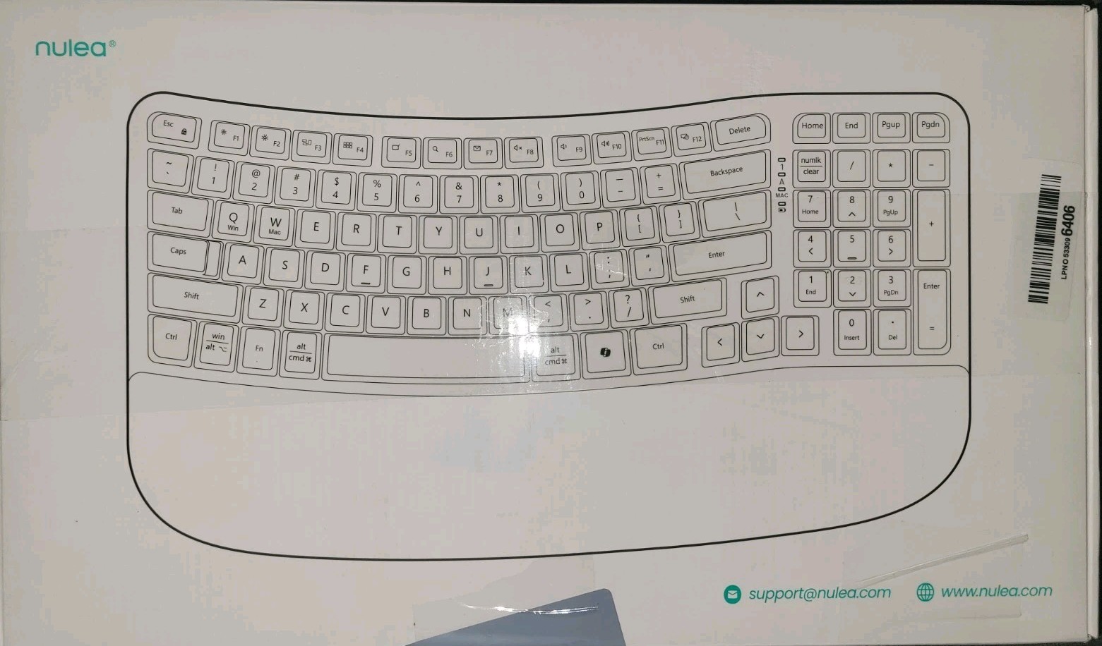 Nulea RT08 Wave Keys Wireless Ergonomic Keyboard with Cushioned Palm Rest, 2.4GH