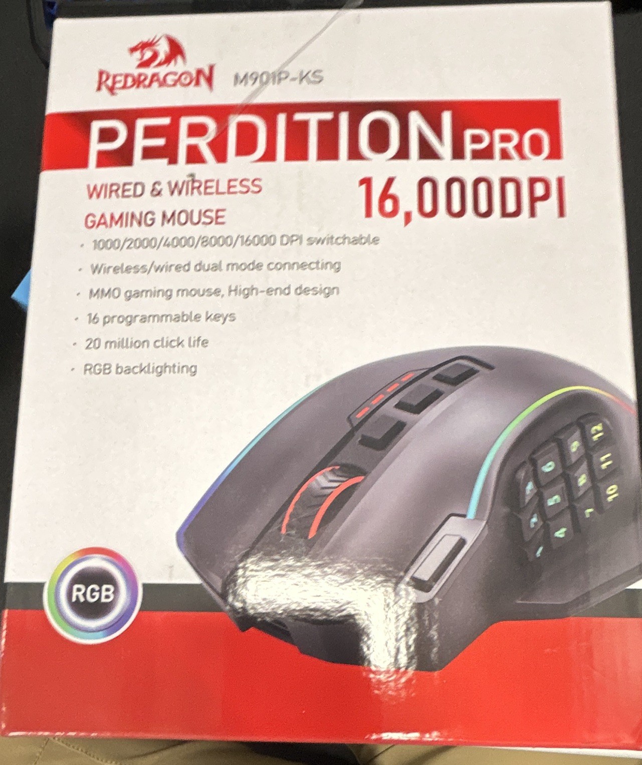 Redragon Perdition Pro M901P-KS Wireless/Wired RGB Gaming Mouse 16000 DPI
