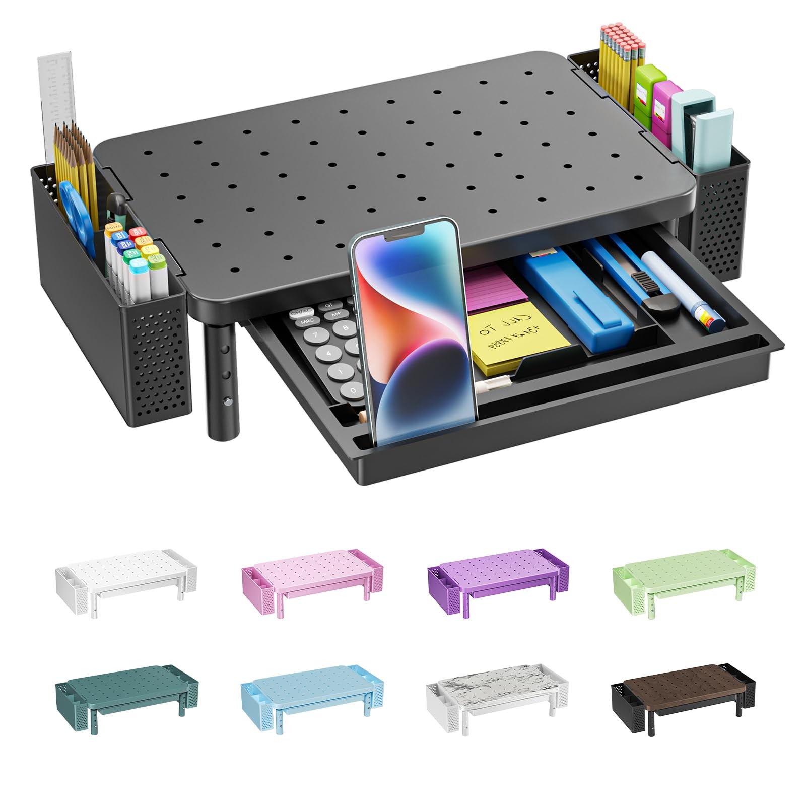 WALI Computer Monitor Stand with Storage and Pen Holder, 3 Height Adjustable