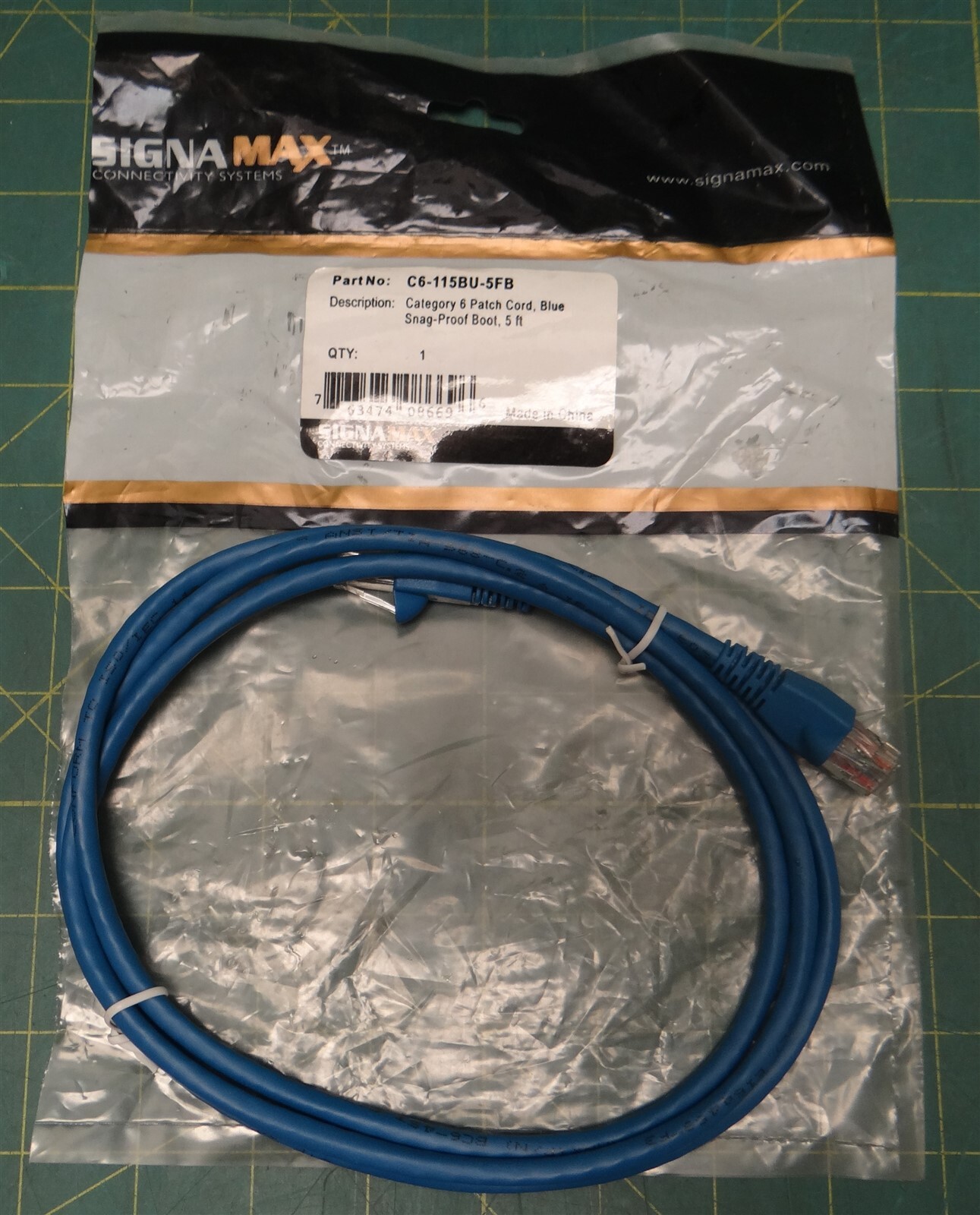SignaMax Category 6 Patch Cord C6-115BU-5FB Snag-Proof 5ft Blue RJ45 Female Ends