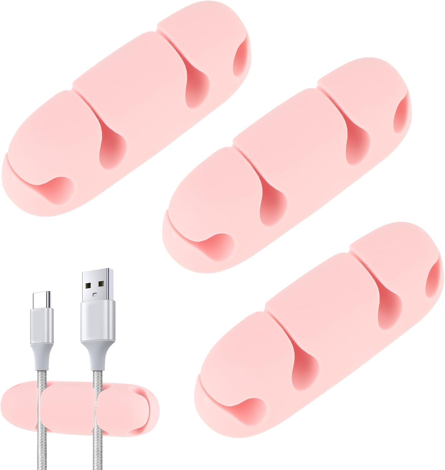 3PCS Cable Clips Cord Wire Organizer Electrical Cable Management Holders - PINK