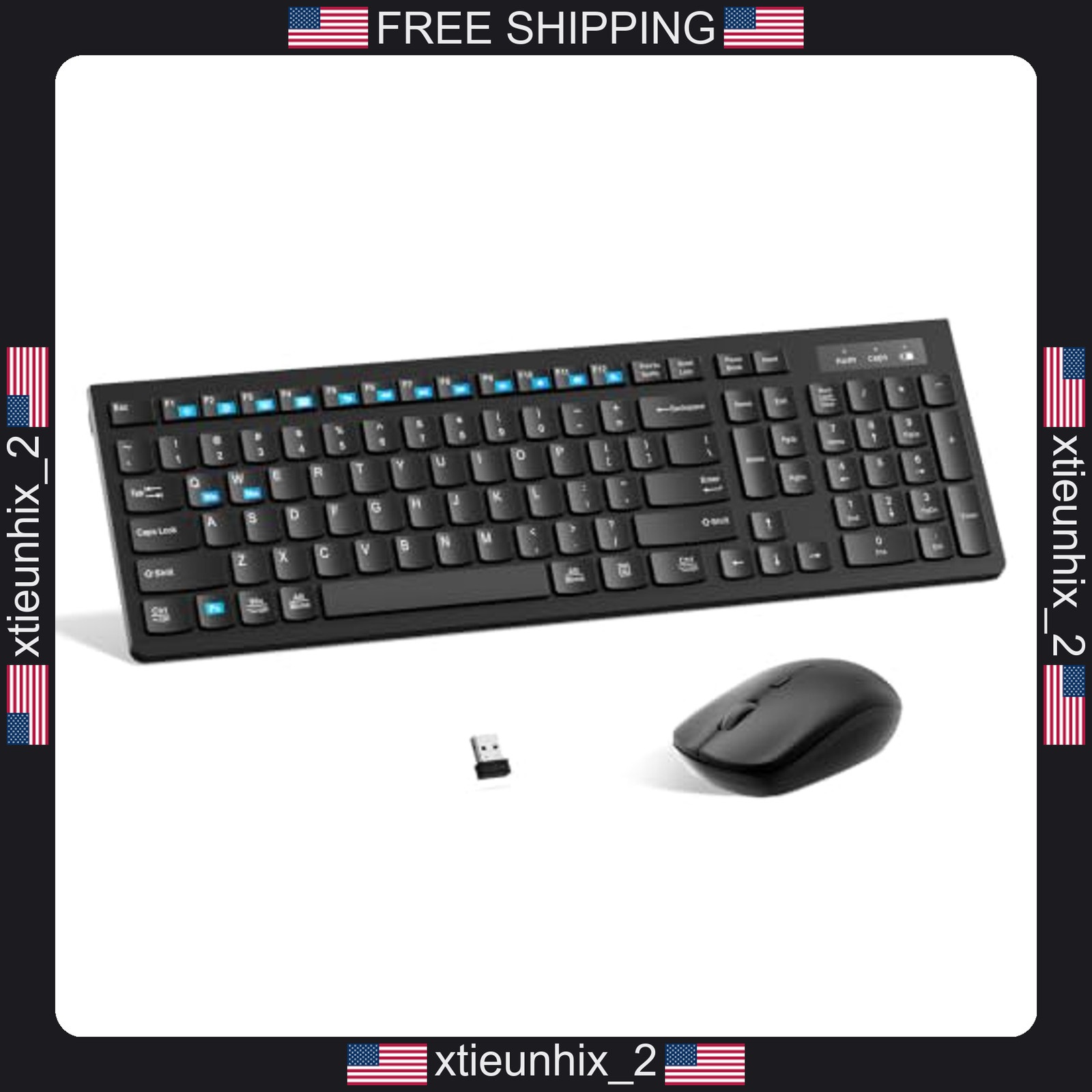 Wireless Keyboard and Mouse Combo Silent Full Size Office Home Black