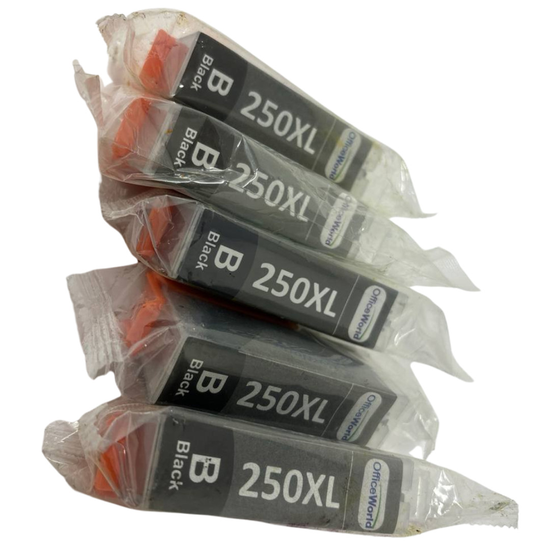 Office World PGI-250XL Black Ink Cartridge For PIXMA MX922 MG5422 Pack of 5