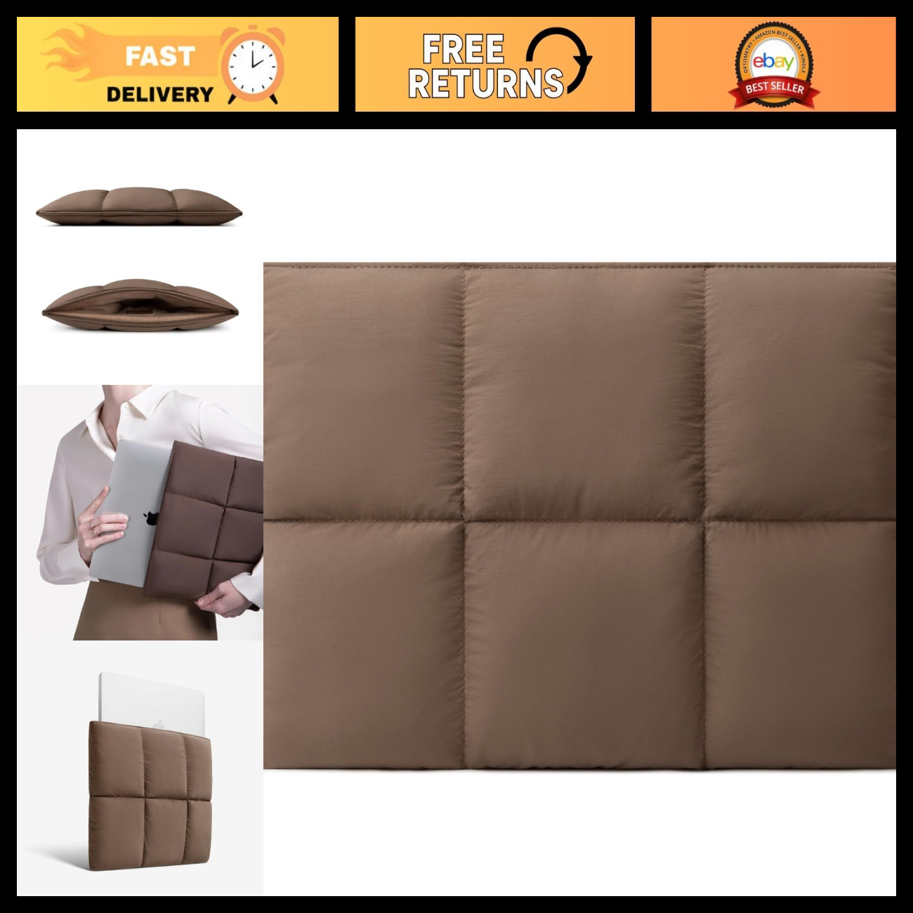 Quilted Puffer Laptop Sleeve 13-14 Inch, Comfy Carrying Case for MacBook Air/Pro