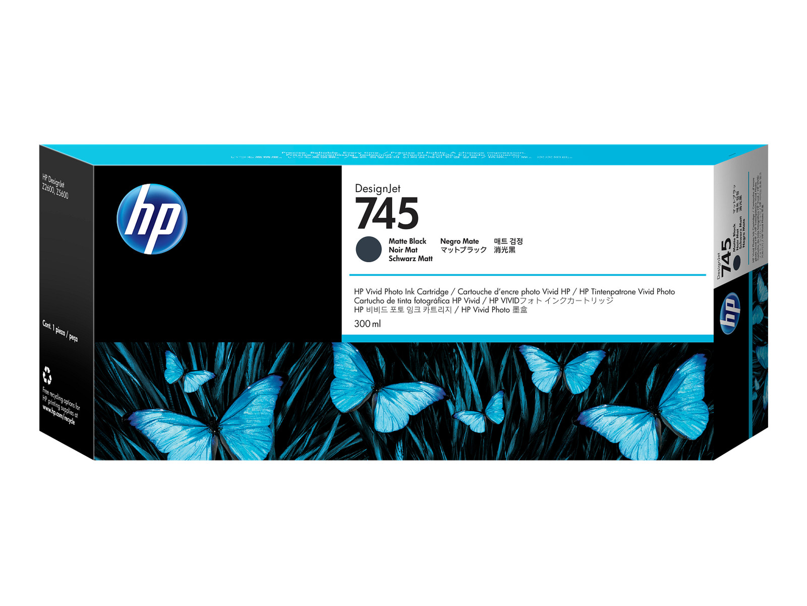 HP 745 300-ml DesignJet Matte Black Ink Cartridge, F9K05A