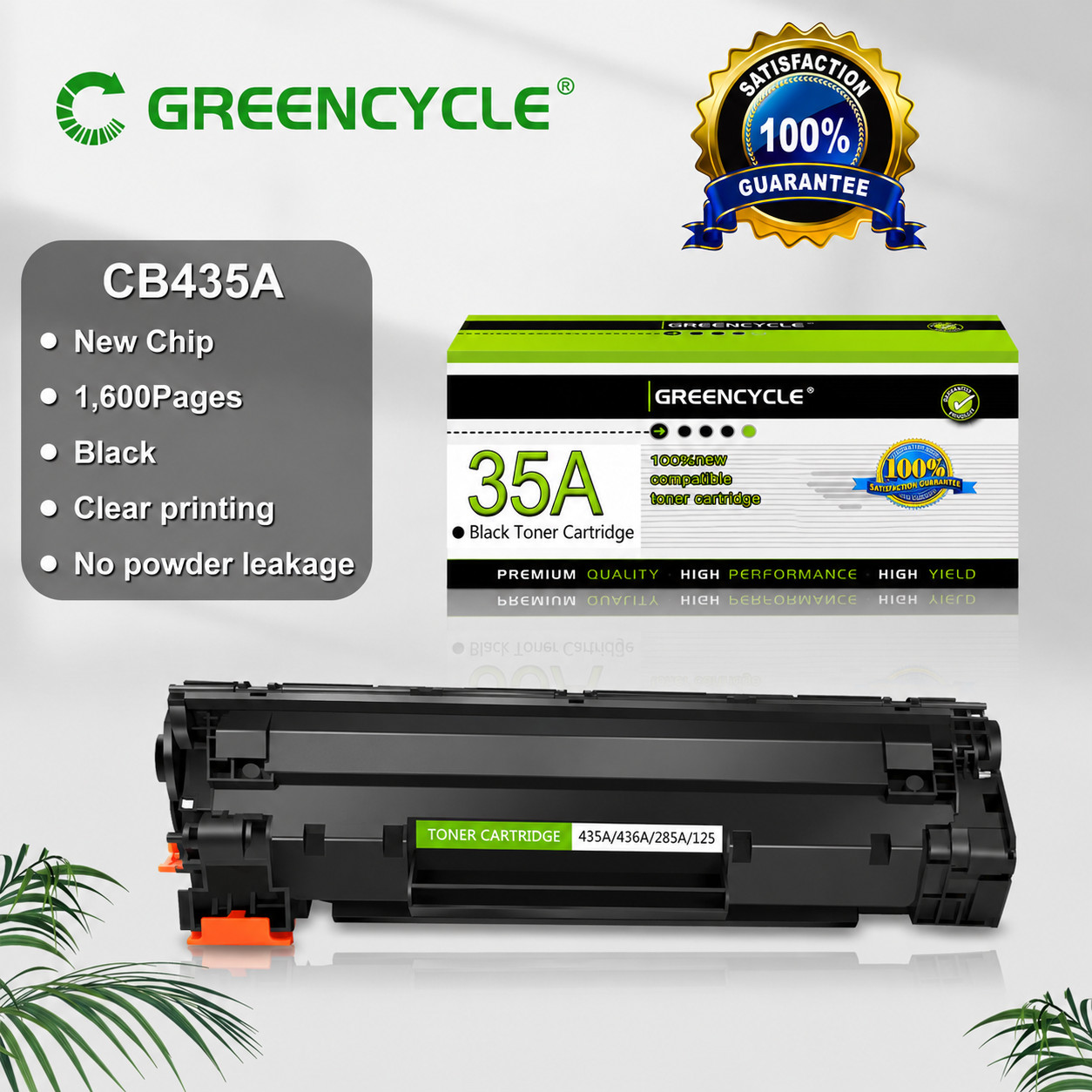 GREENCYCLE 35A CB435A Toner Cartridge for HP LaserJet P1002 P1005 P1006 P1009