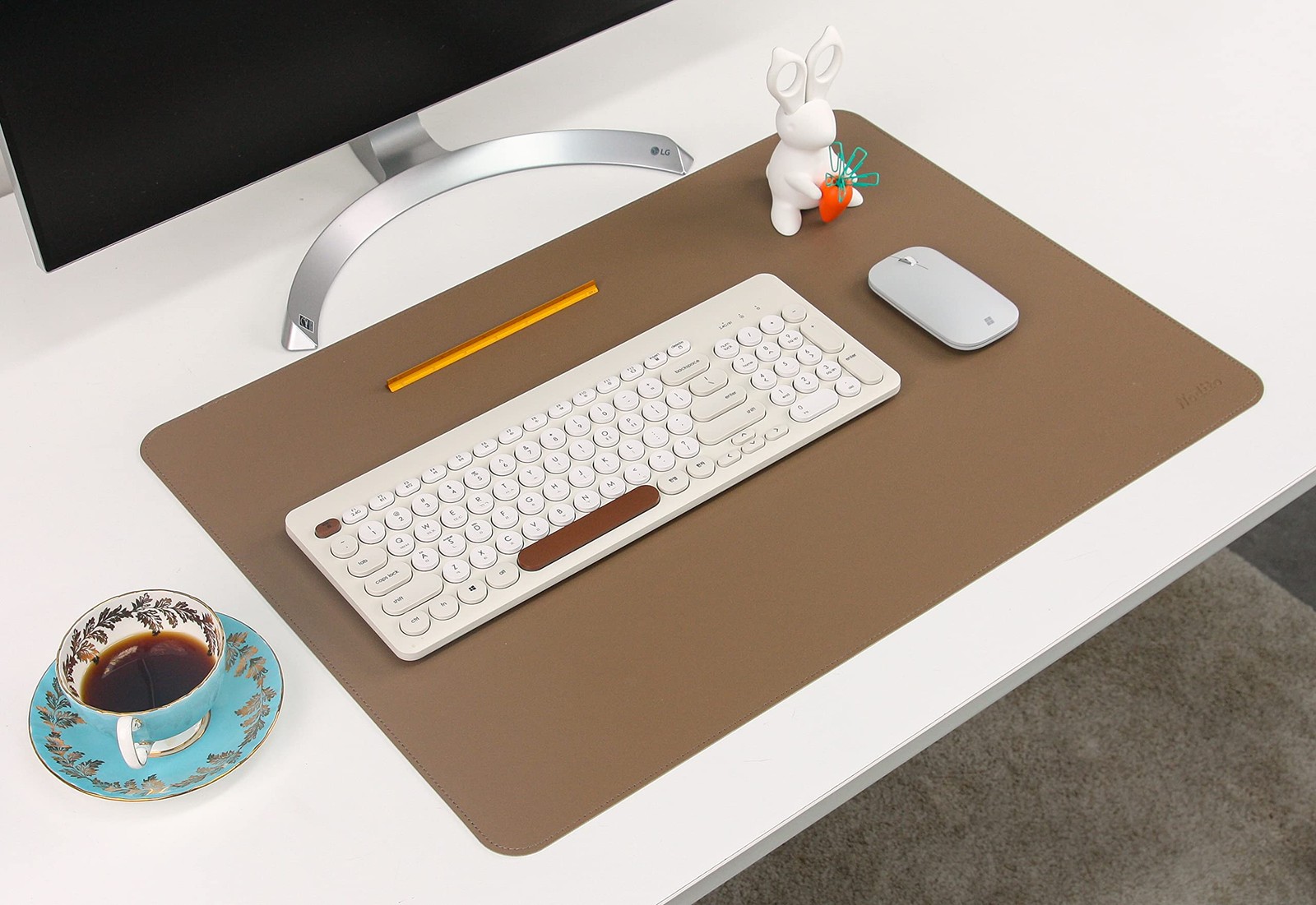 Dual-Sided Leather Desk Pad Blotter For Laptop Mouse Writing Arts Khaki