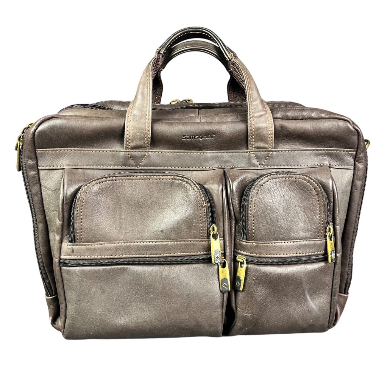 Samsonite Brown Leather Expandable Briefcase Laptop Bag Professional Messenger