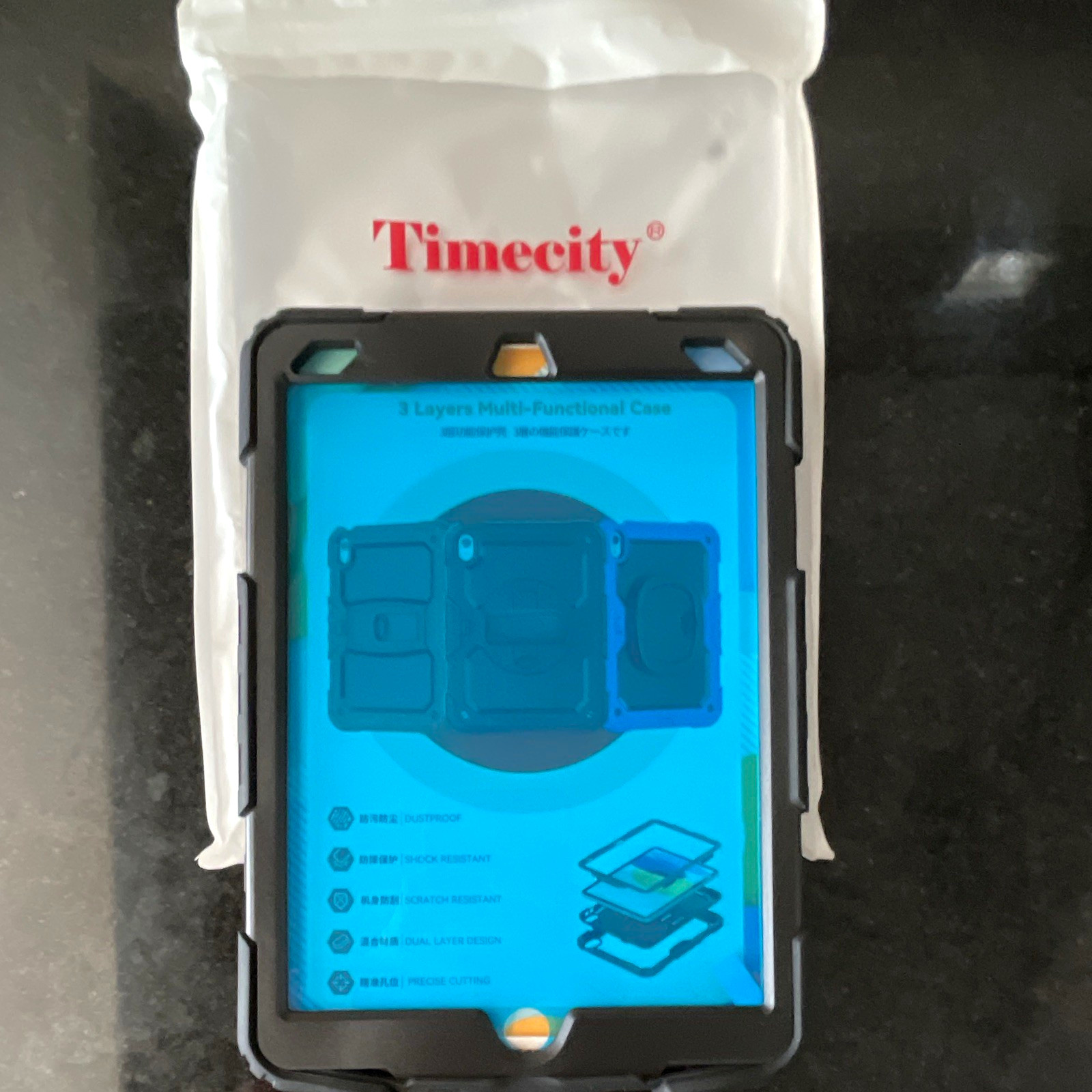 Timecity 3 Layers Rugged Tablet Case Black Shockproof Rotating Hand Strap