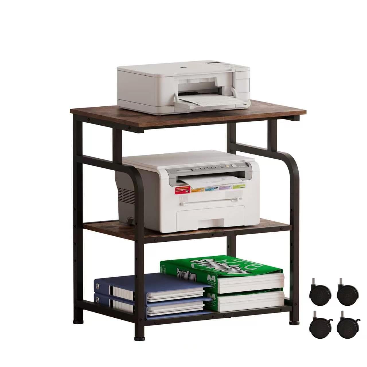 Large Rolling Printer Stand with Height Adjustable Shelf and Wheels