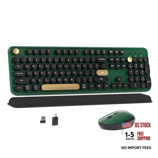 Colorful  Wireless Computer Keyboard and Mouse Combo (Dark Black-Dark Green