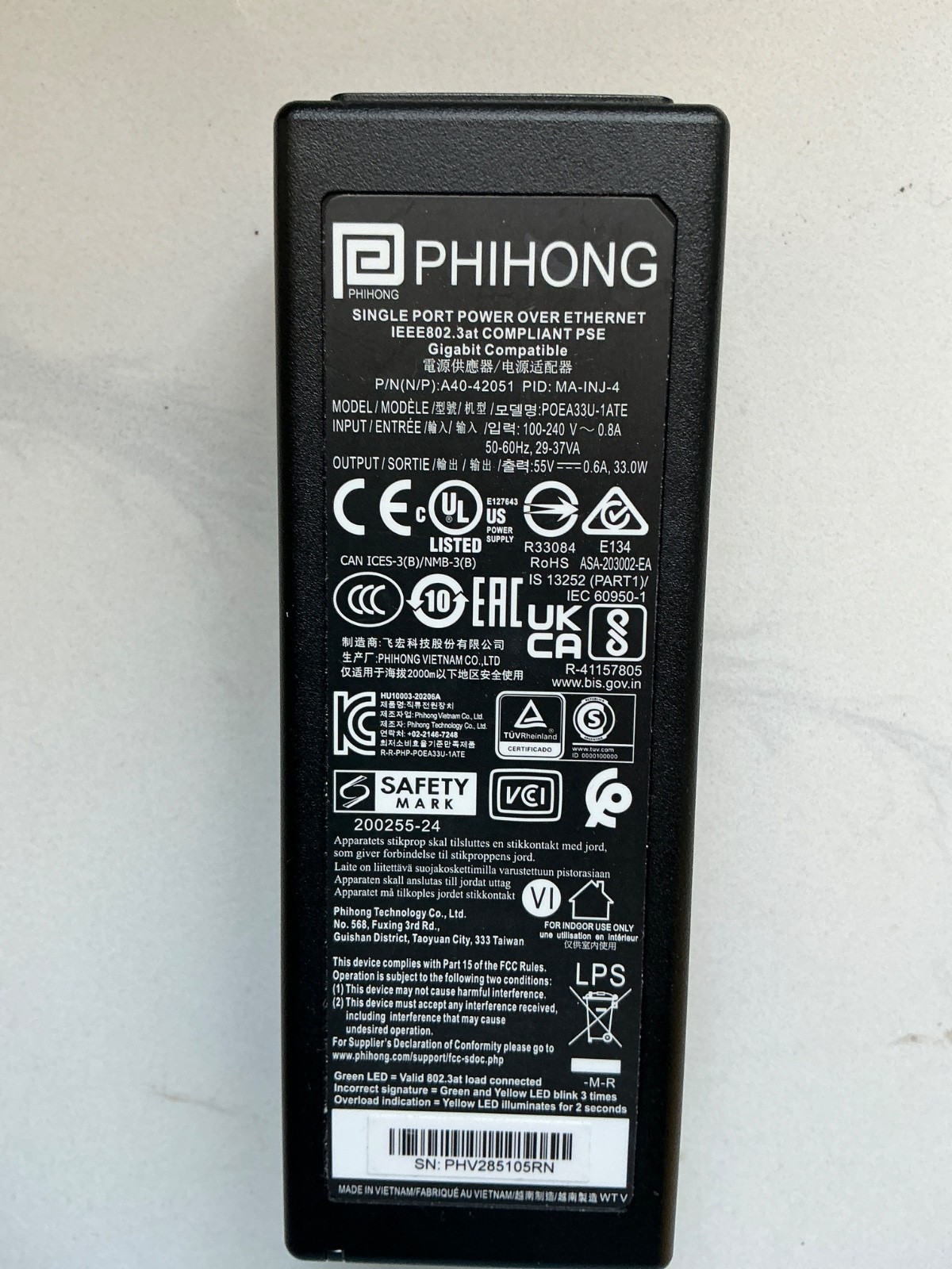 Phihong Power Over Ethernet - model POEA33U-1ATE