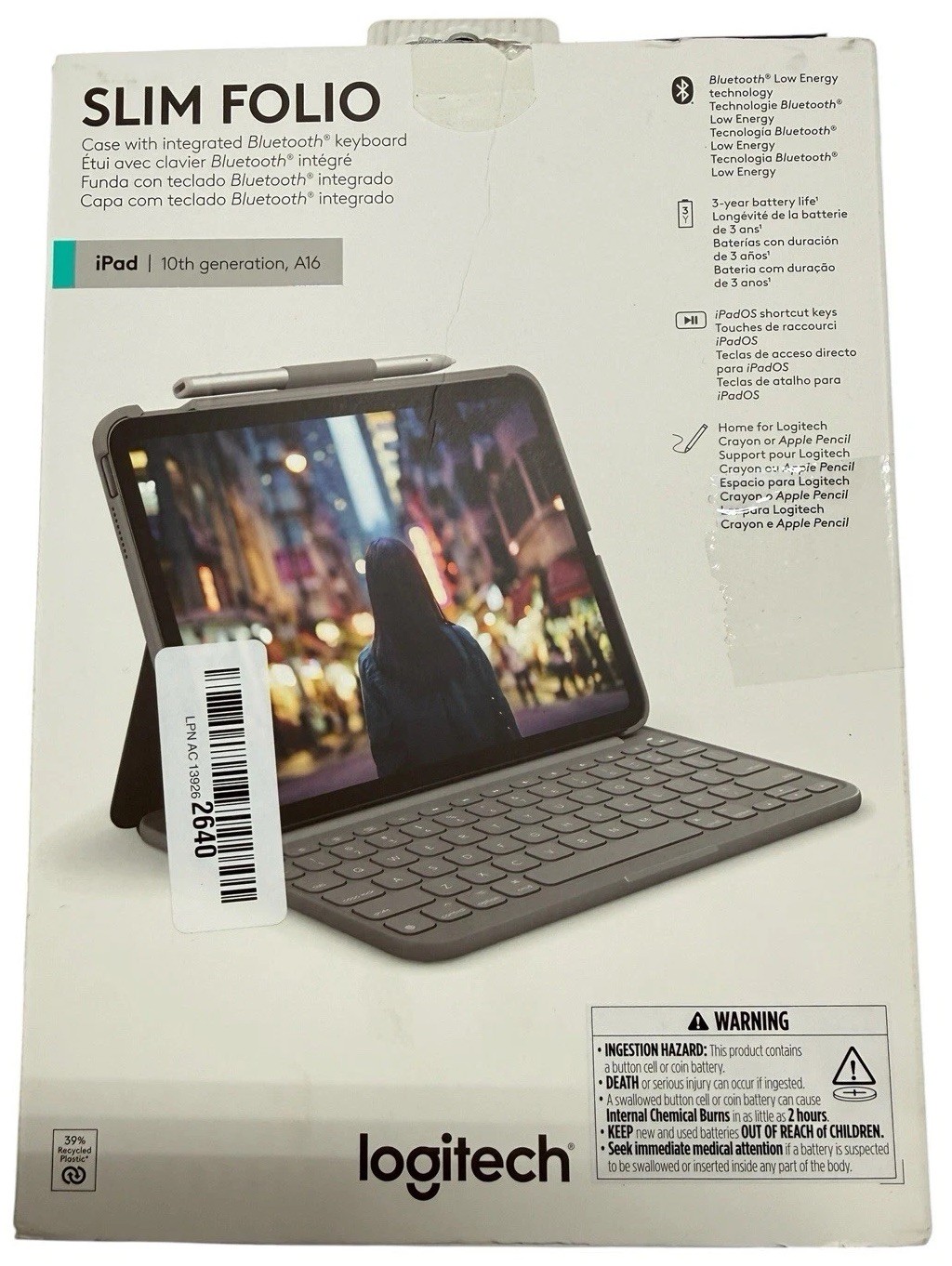 New Logitech Slim Folio Keyboard Case iPad 10th Gen & A16 Bluetooth 920-011368