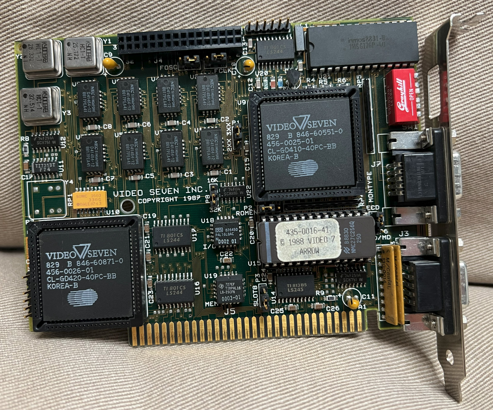Video Seven VEGA VGA 8-Bit ISA Video Card D2A62L1989V5 Vintage IBM PC XT Tested