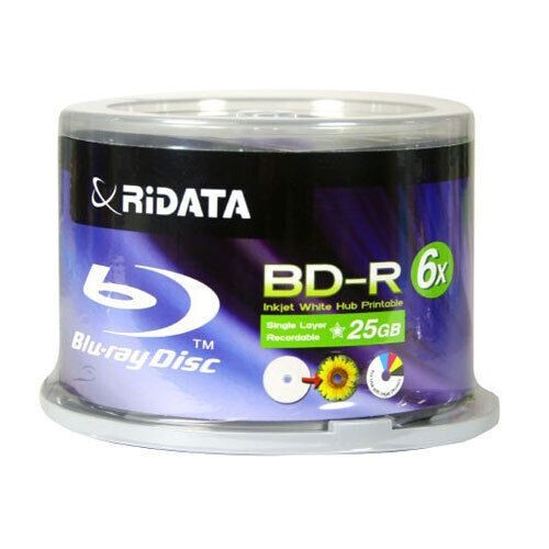 100 RIDATA BluRay 6X Blank BD-R 25GB White Inkjet Hub Printable Disc