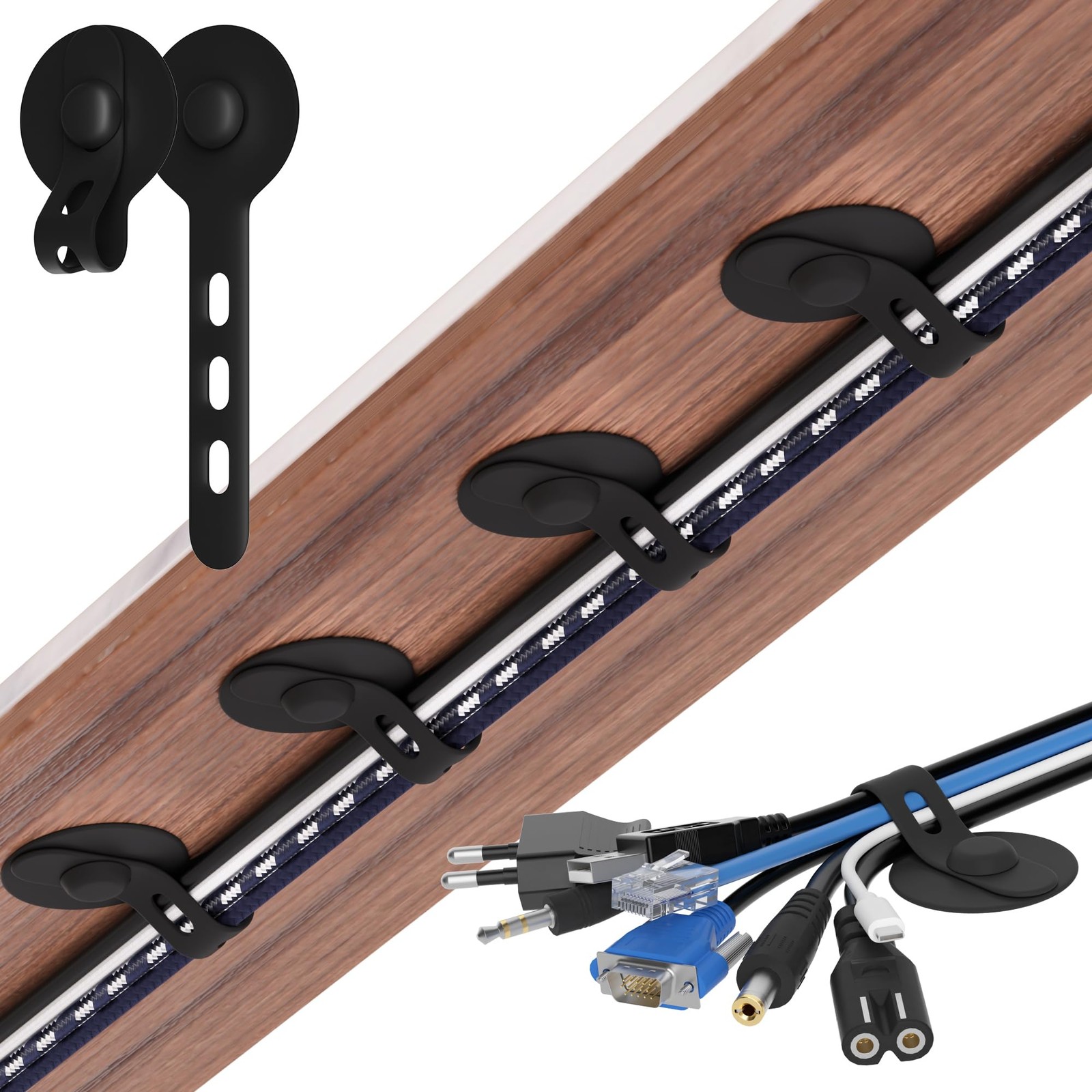 Nearockle Cable Management Under Desk, Adjustable 10 Pack, Black