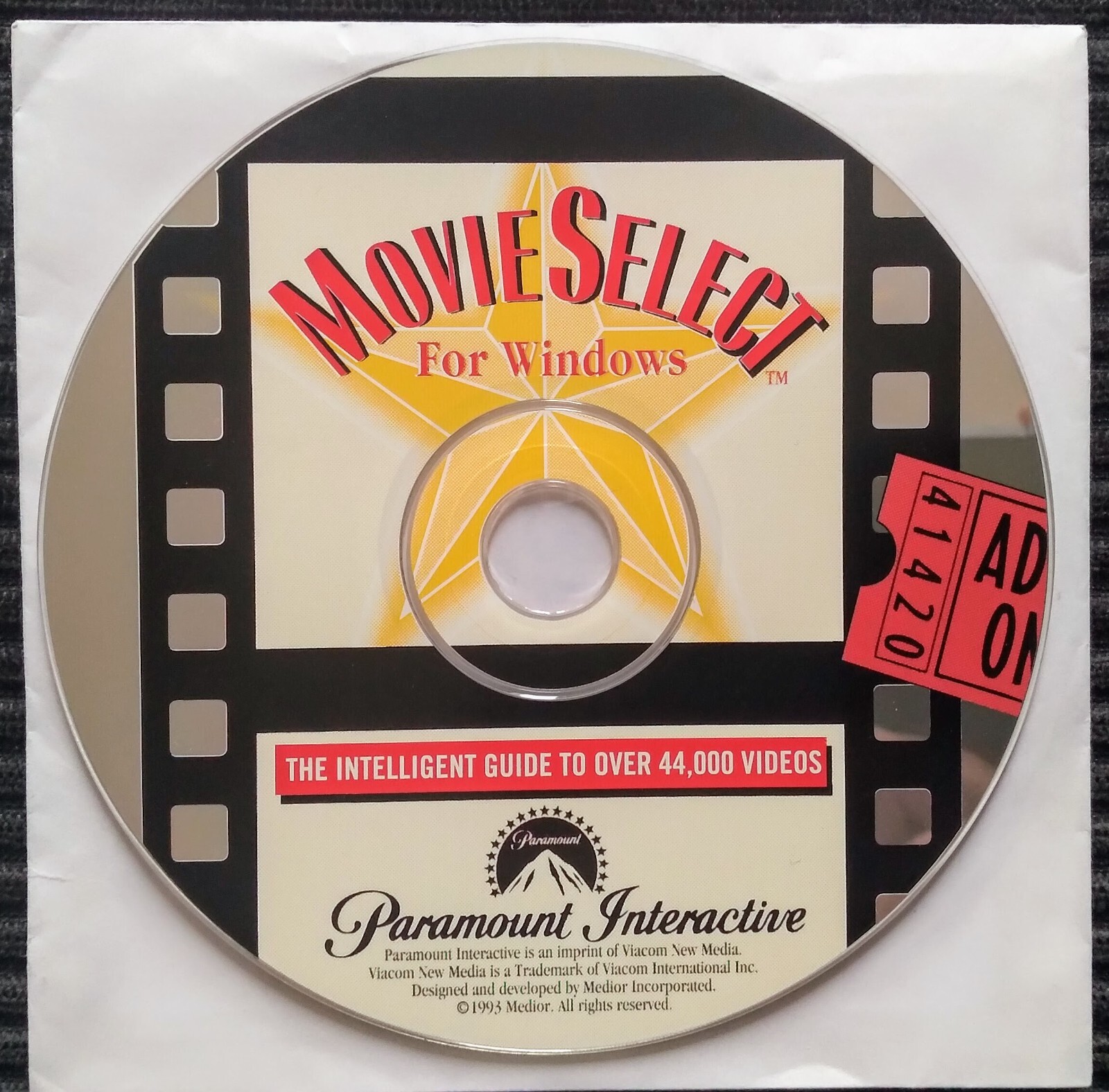Movie Select For Windows, CD-ROM, 1993, Movie Database With Over 44,000 Movies