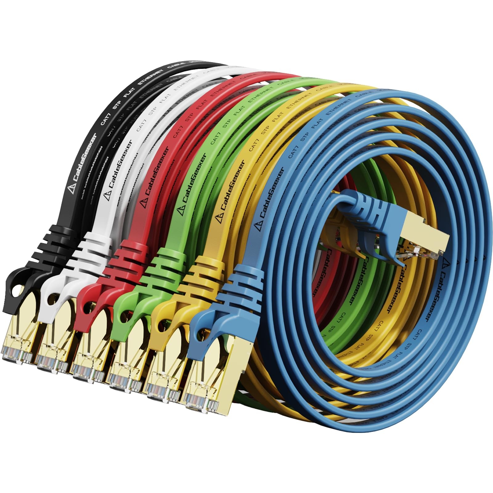 Cat 7 Ethernet Cable 3 ft 6 Pack (Highest Speed Cable) Cat7 Flat Shielded