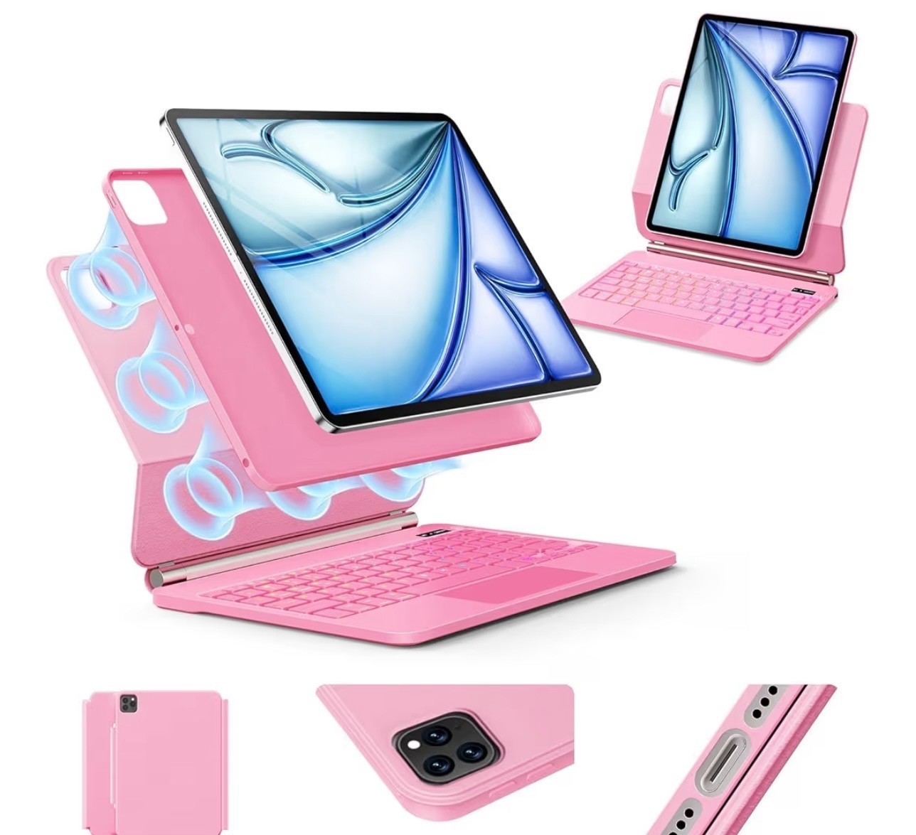TactiPulse Pink Keyboard Case for iPad Air 13 Inch & iPad Pro 12.9 Inch w/ Track