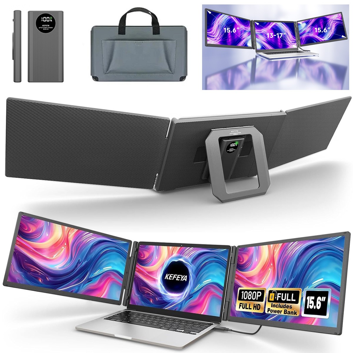 15.6" Triple Laptop Screen Extender w/ Power Bank+USB Flash Disk For Remote Work