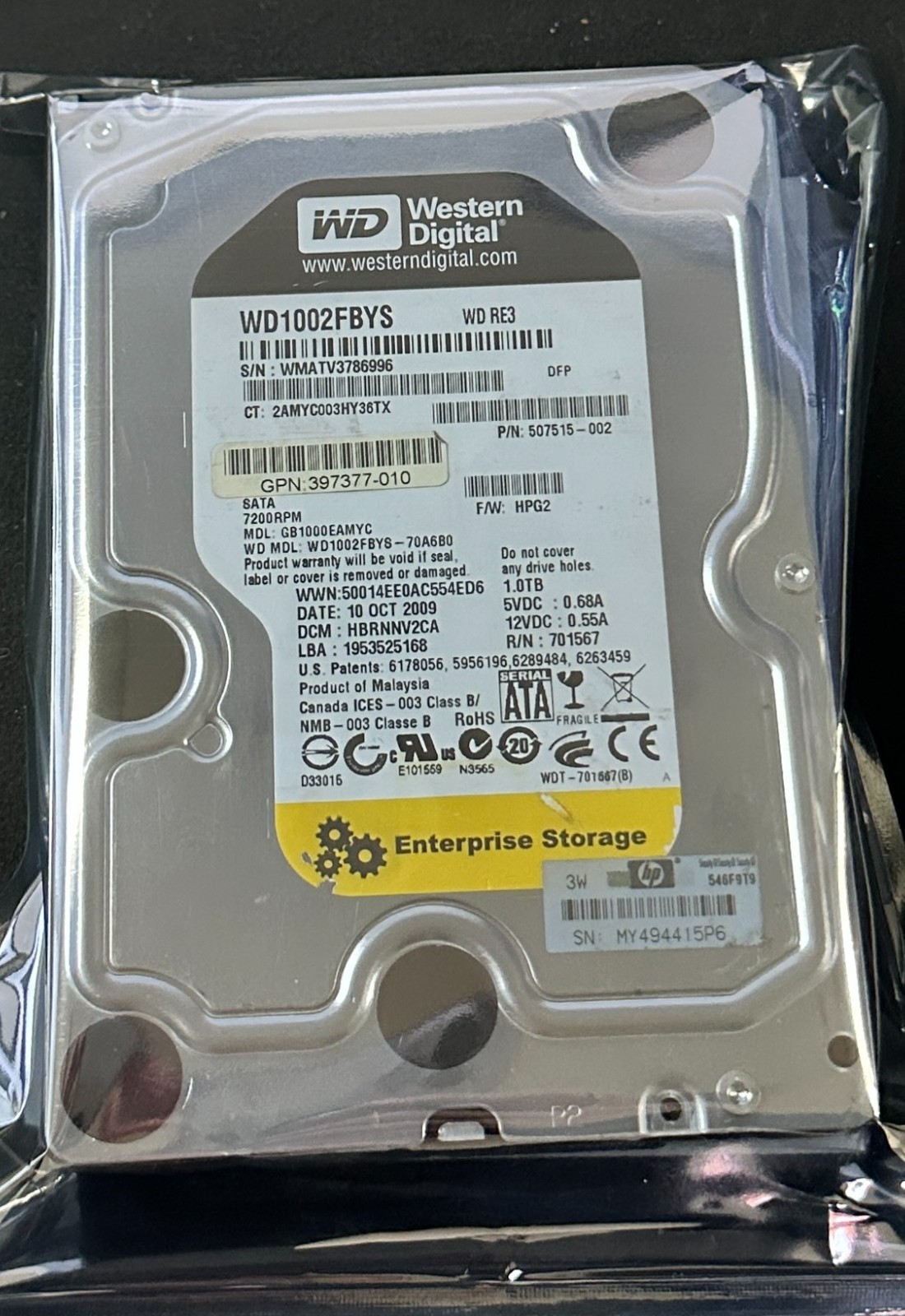Western Digital WD RE3 1TB HDD 7.2k RPM 3.5" (WD1002FBYS-706B0) HP 507515-002