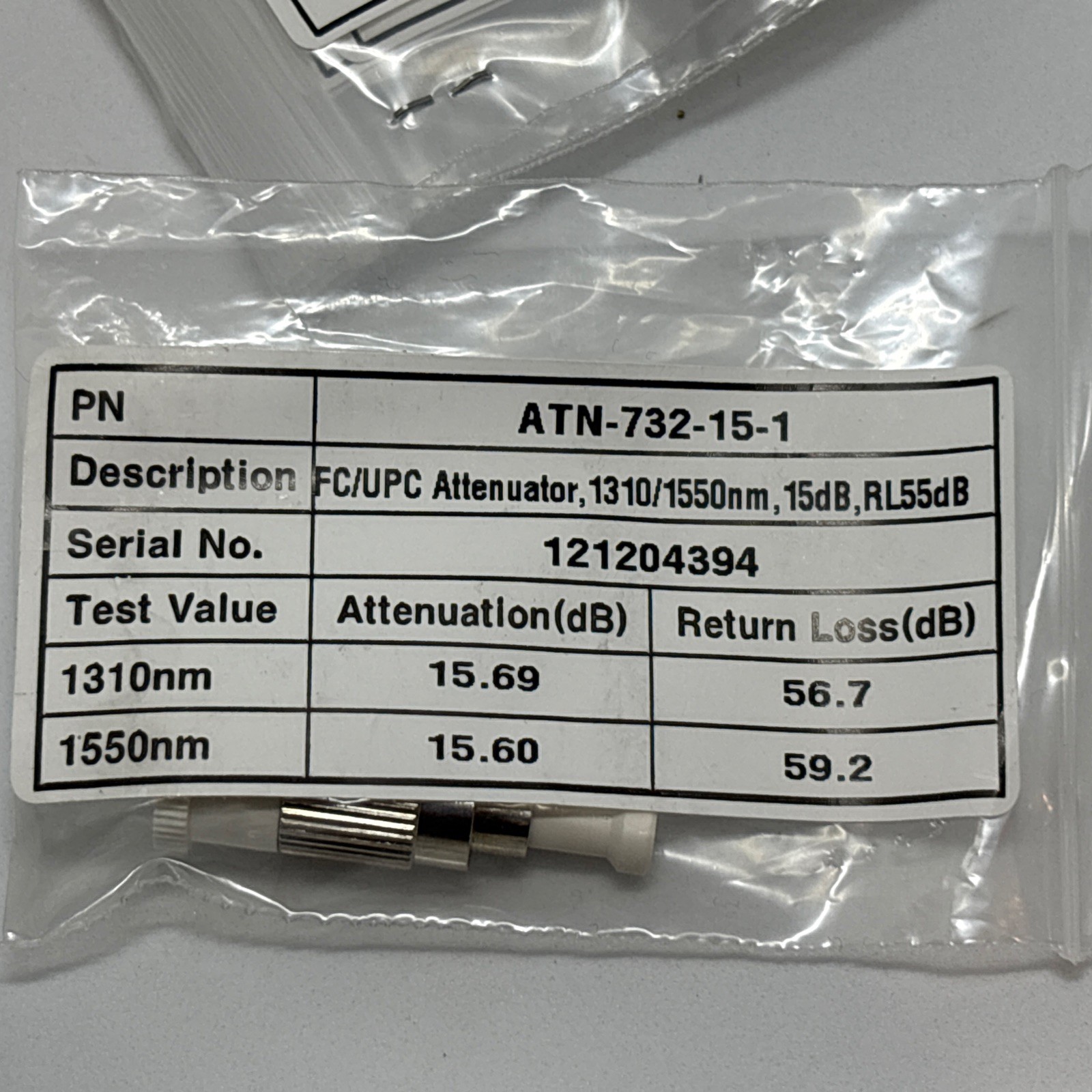 ATN-732-15-1 FC/UPC 15dB Singlemode Fiber Optic Fixed Attenuator Lot of 23