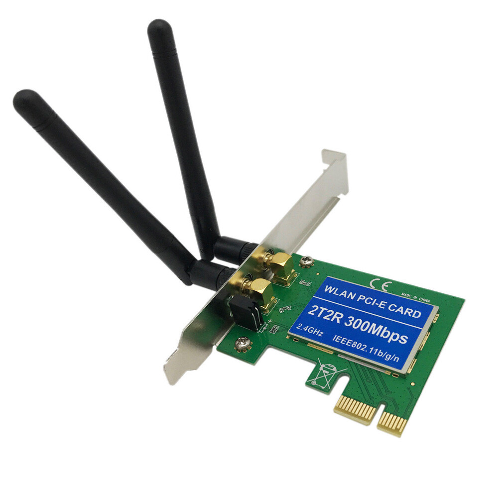 US 2 Antennas Wireless PCI-E PCIE N 300M Wifi Network Adapter Card Ethernet