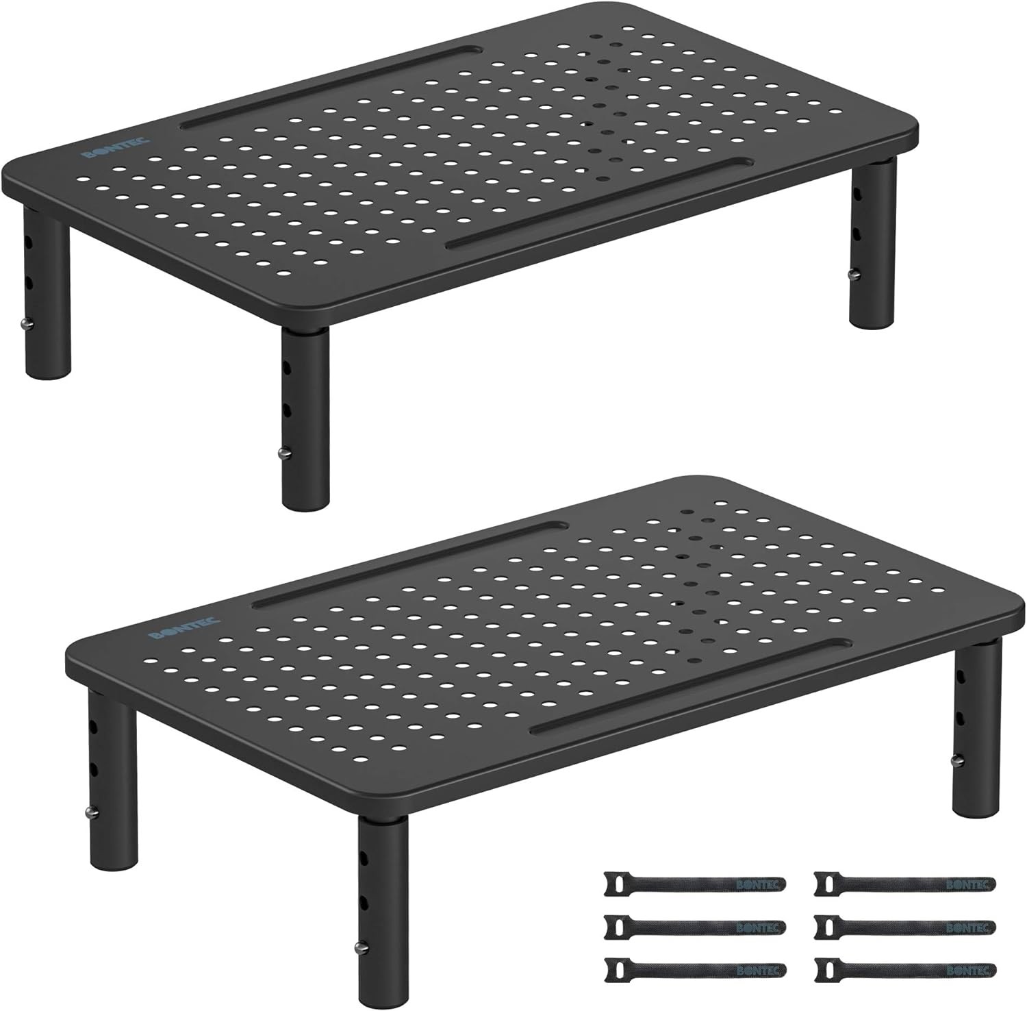 BONTEC 2 Pack 3 Height Adjustable Monitor Stand Riser with Pen Holder, Black 