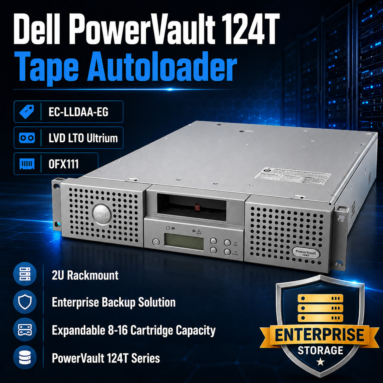 DELL PowerVault 124T Tape Autoloader ER-LLAAA-EG LTO3 LVD Ultrium 0UH301 PV124T