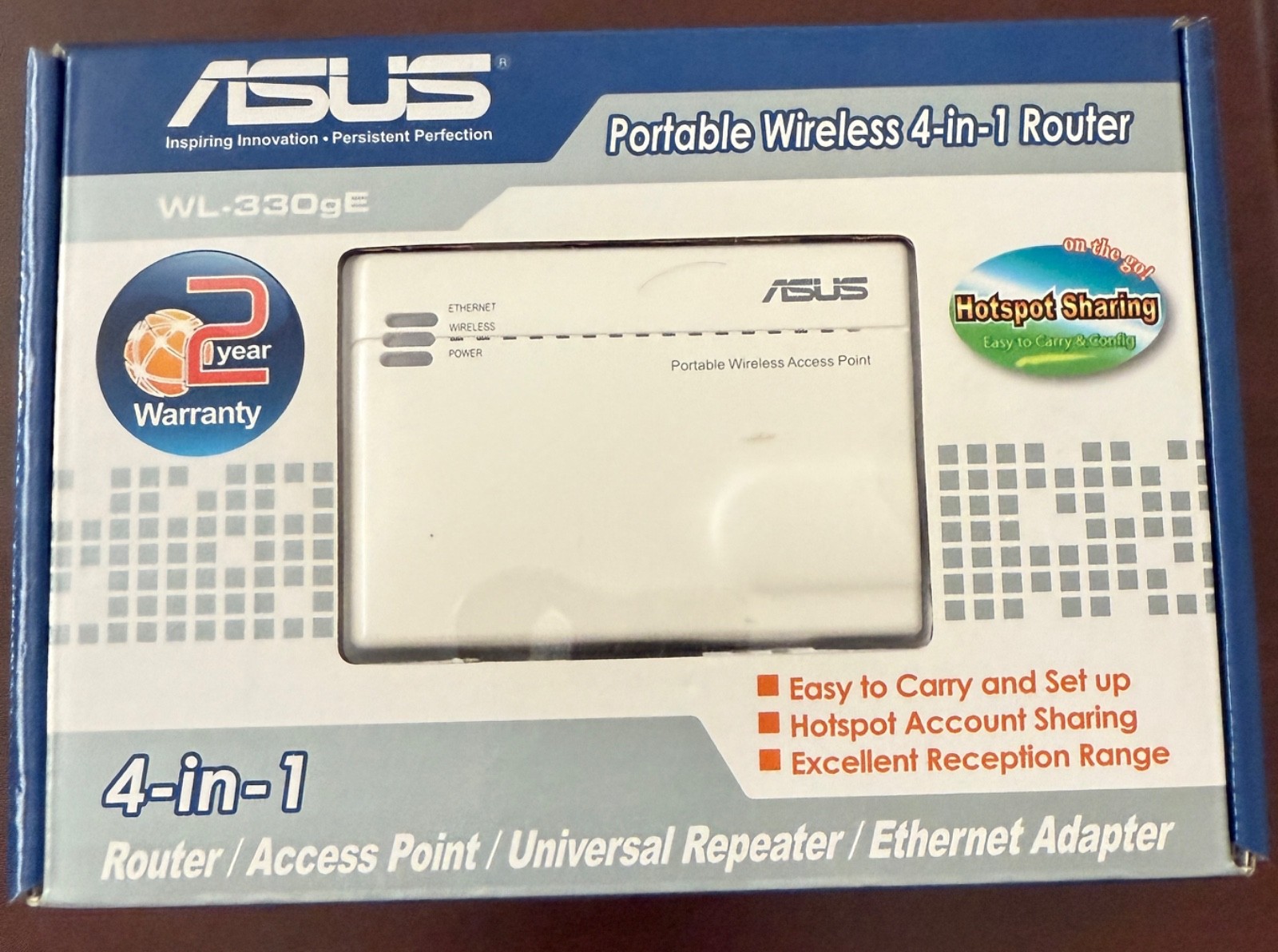 Asus WL-330gE Portable Wireless Router 4 In 1 Access Point Ethernet Adapter