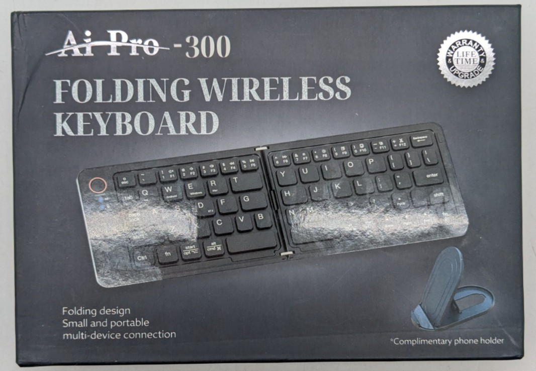 AiPro-300 Folding Wireless Keyboard | for iOS, Android, Windows, & Mac | Black